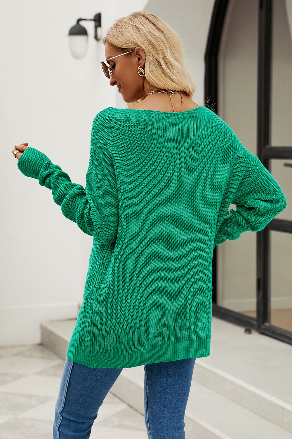 boat neck dropped shoulder knit top