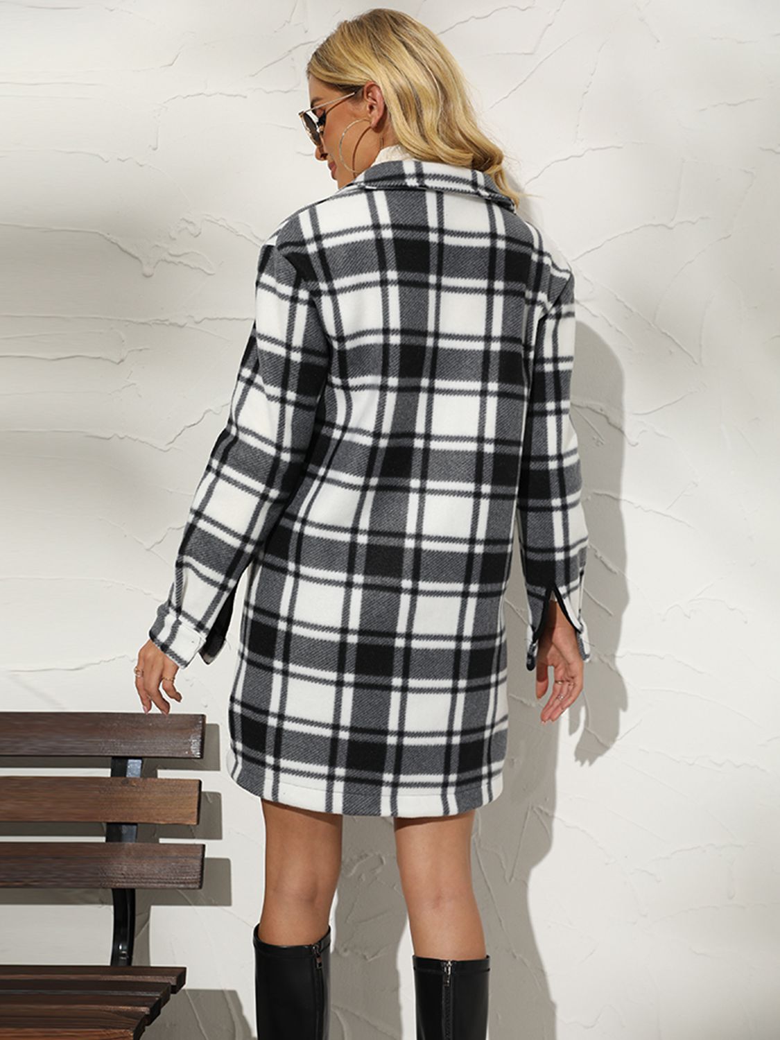 plaid collared longline coat