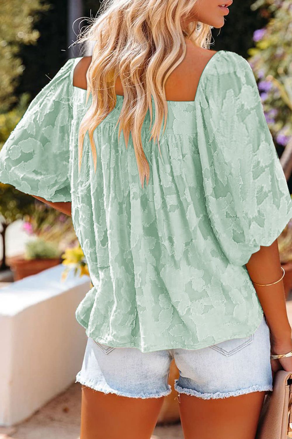 square neck puff sleeve blouse