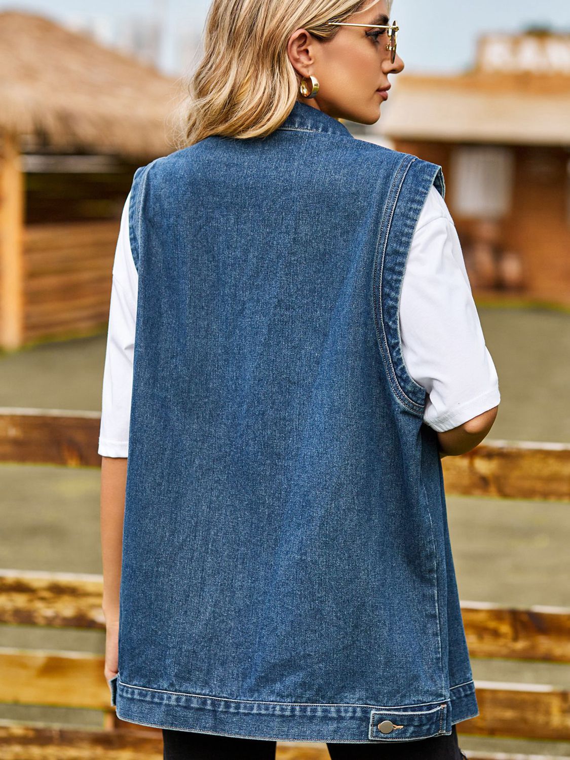 button down denim vest