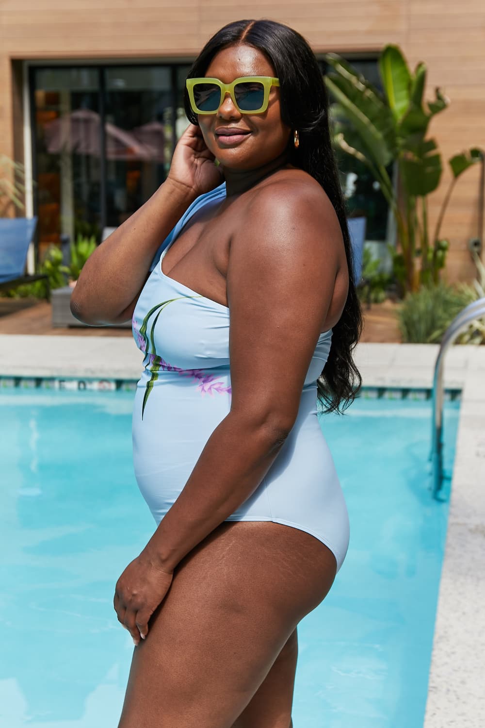 marina west swim vacay mode one shoulder swimsuit in pastel blue