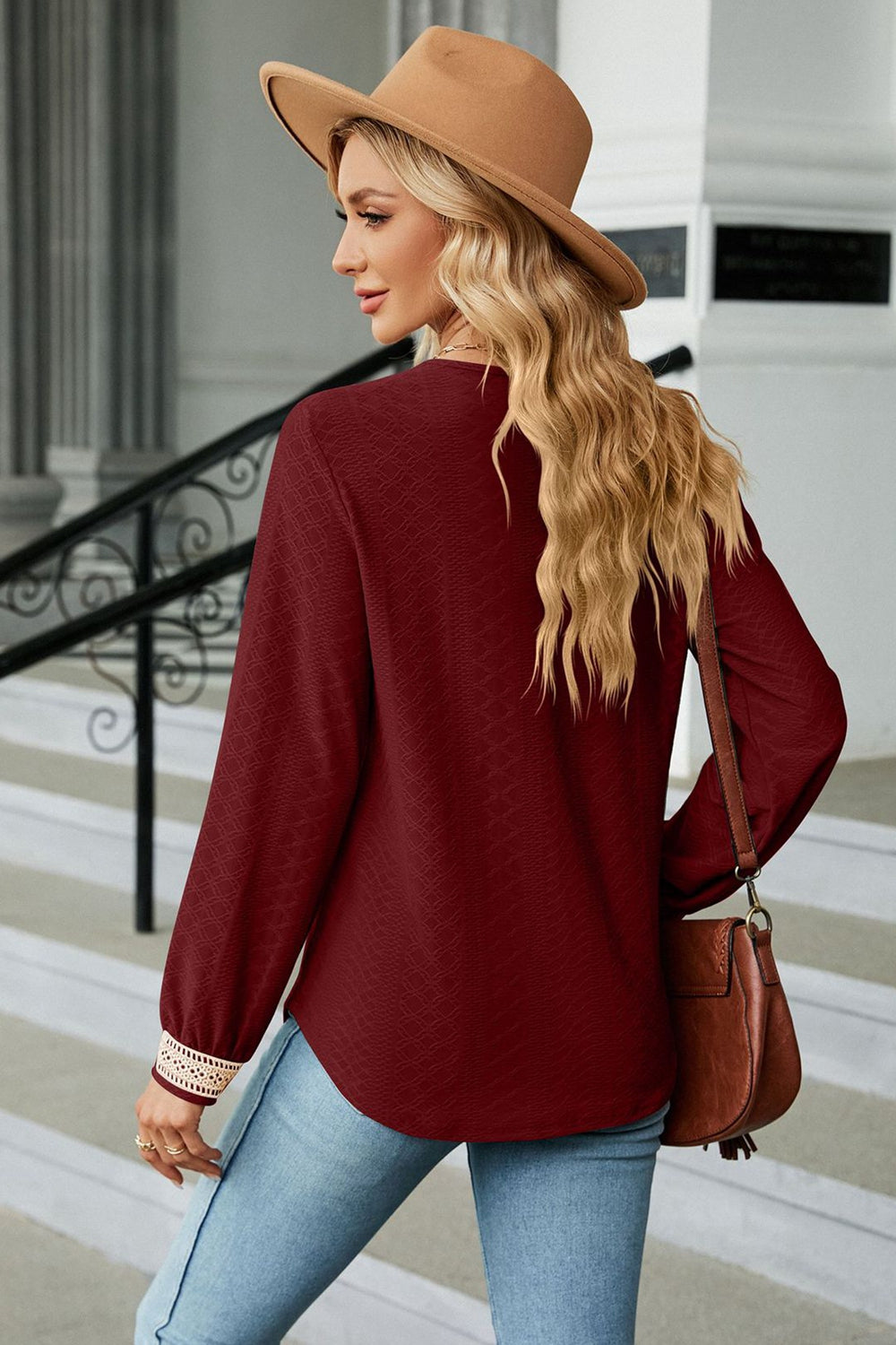 v-neck long sleeve blouse