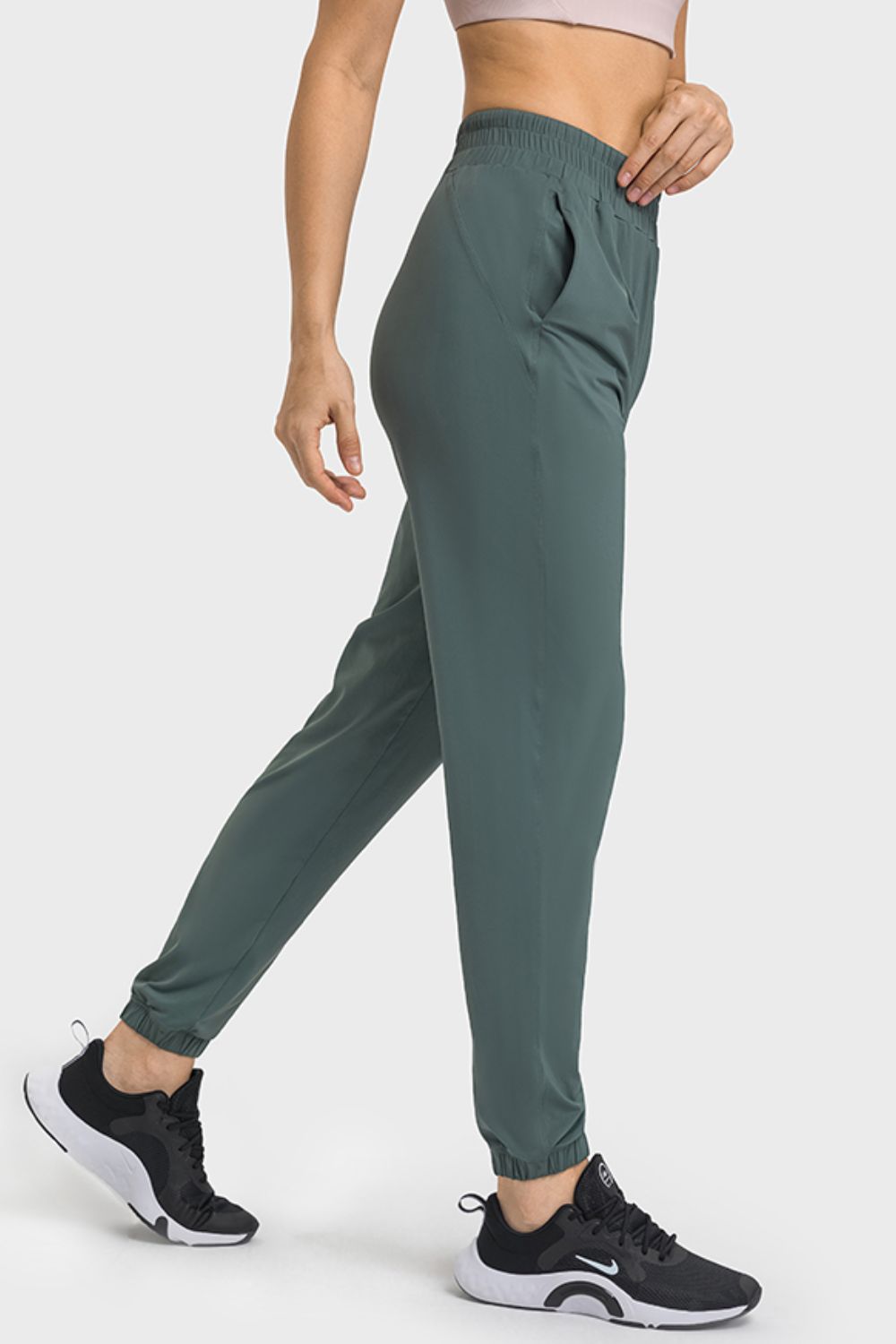 elastic waist yoga joggers with pockets