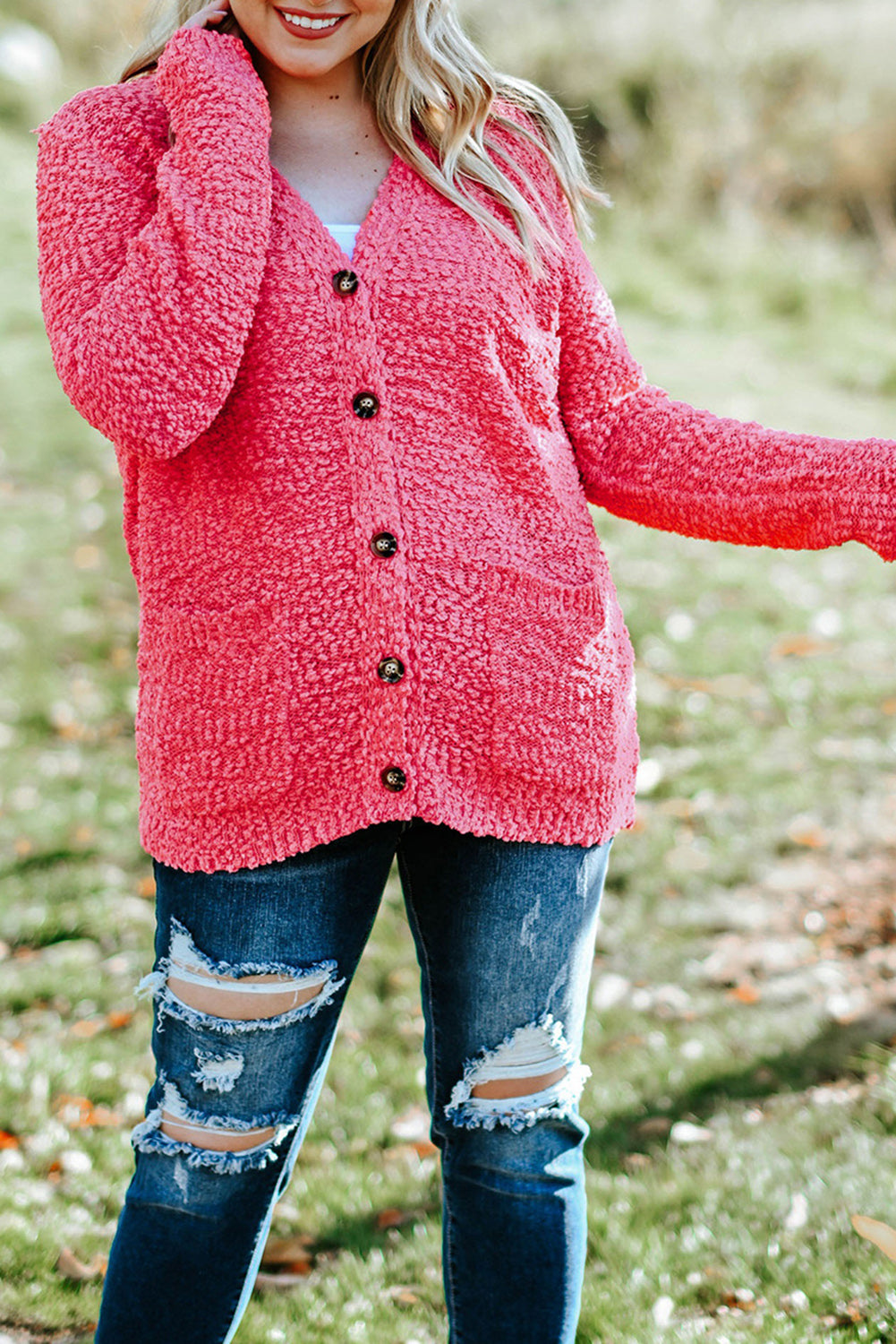 plus size button down cardigan with pockets