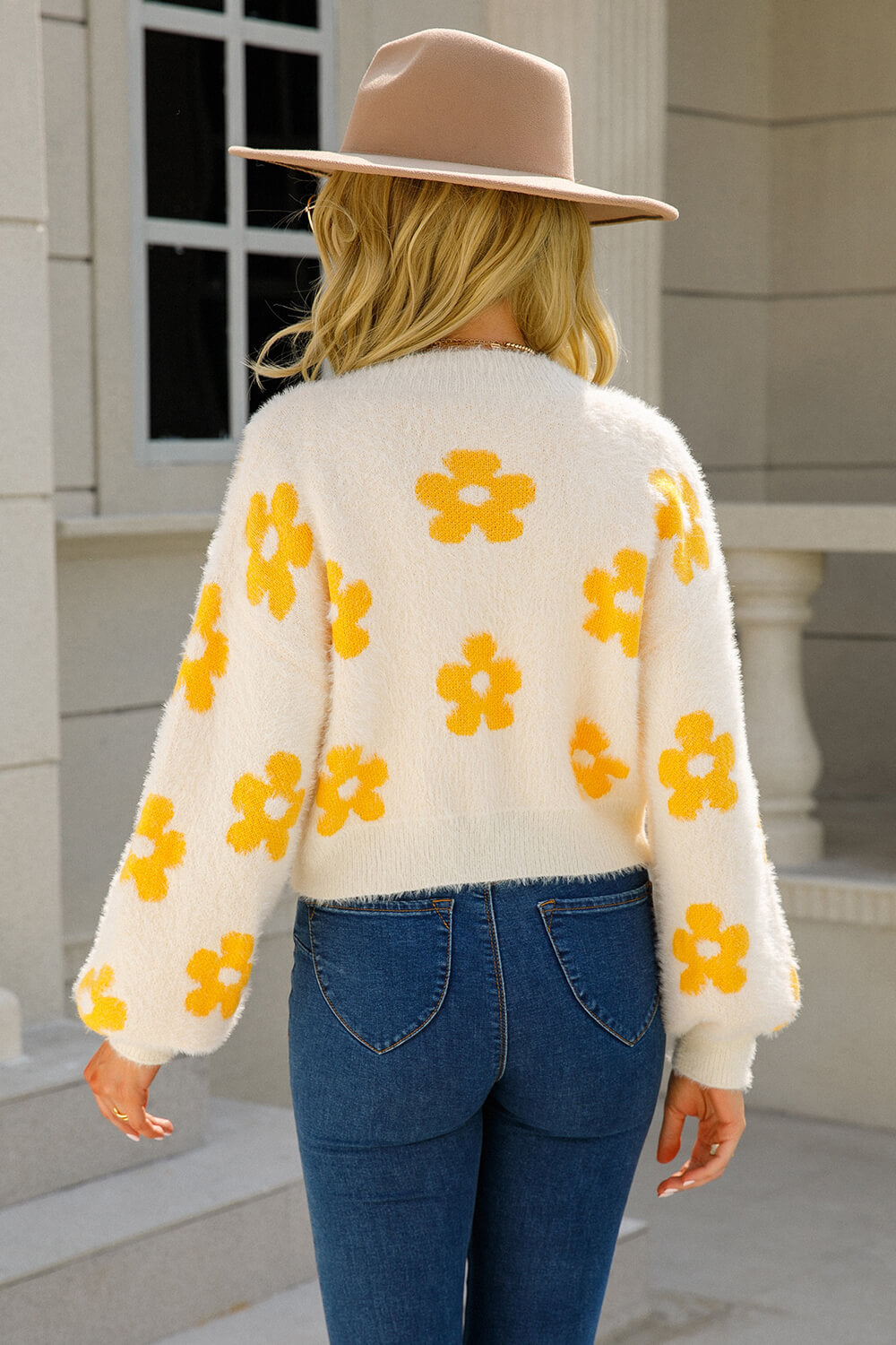 floral open front fuzzy cardigan