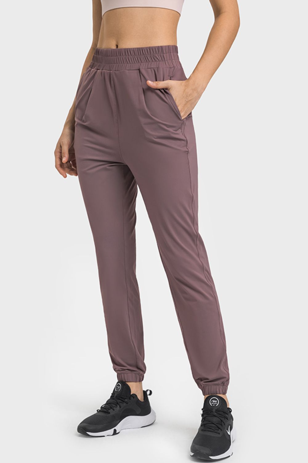 elastic waist yoga joggers with pockets