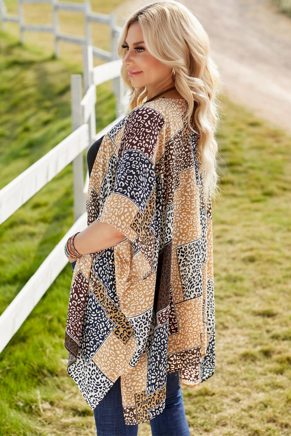 leopard patchwork open front cardigan