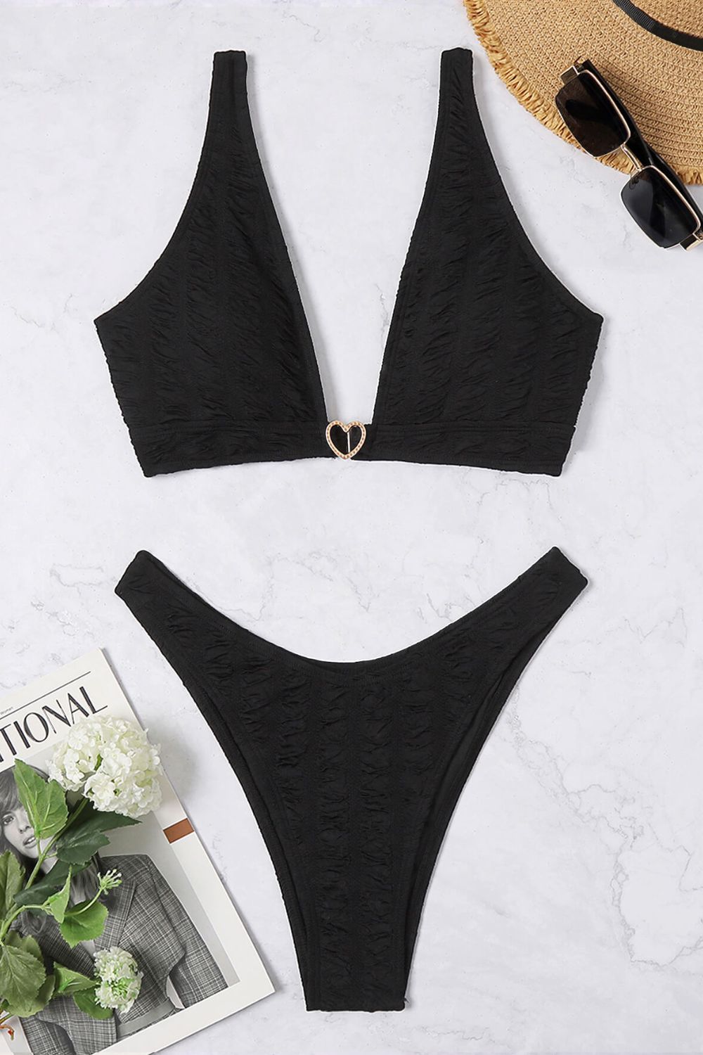 textured high cut bikini set