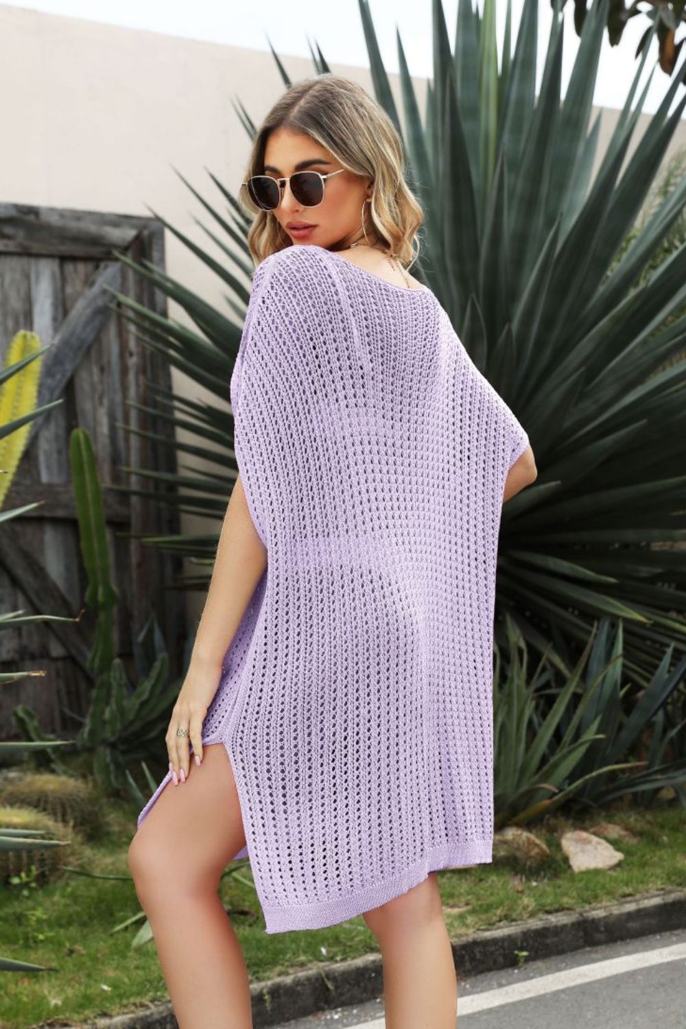 openwork side slit cover-up dress