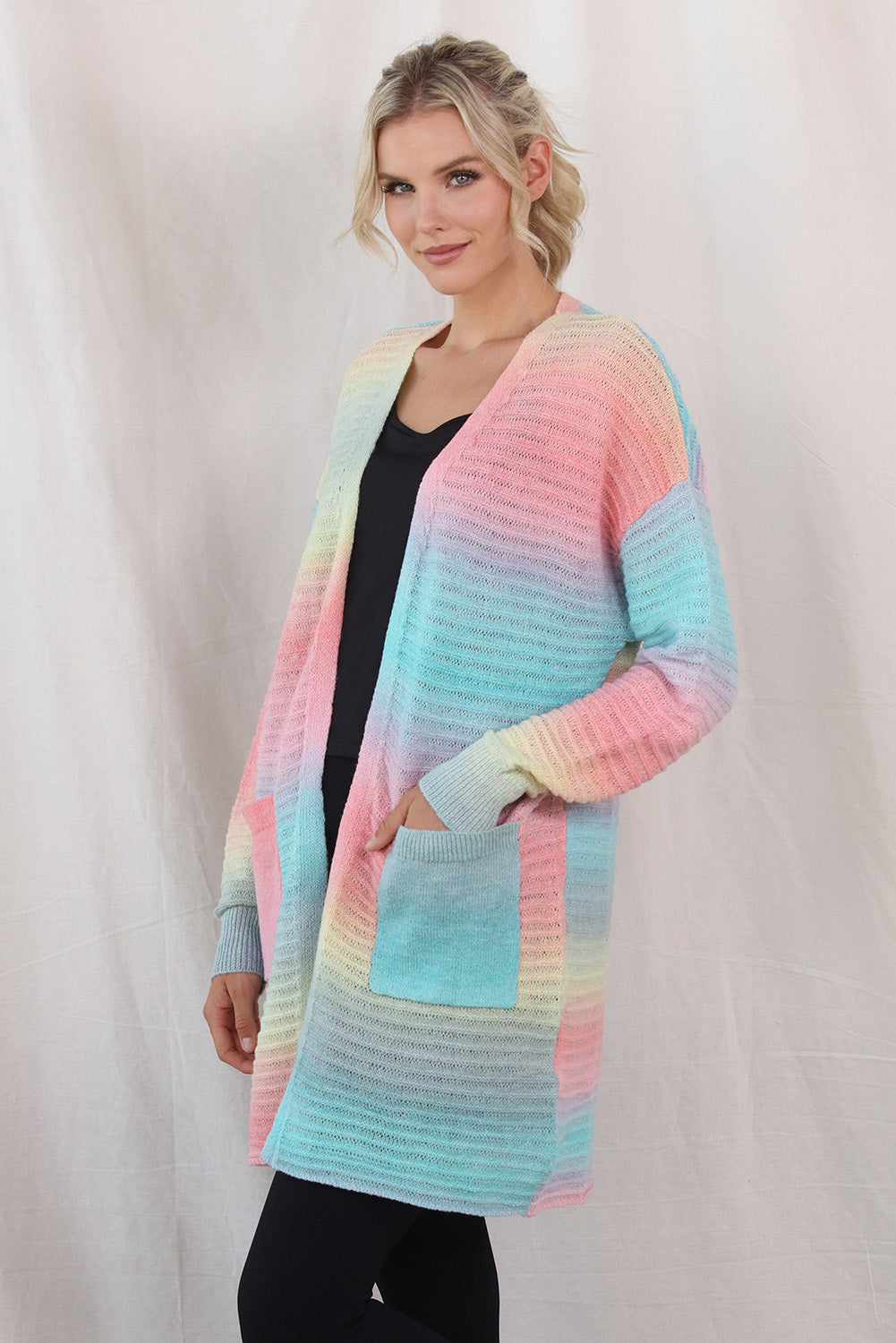 gradient dropped shoulder longline cardigan