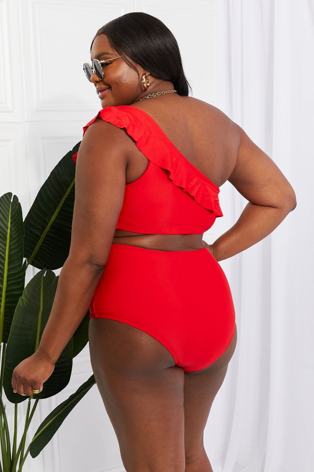 marina west swim seaside romance ruffle one-shoulder bikini in red