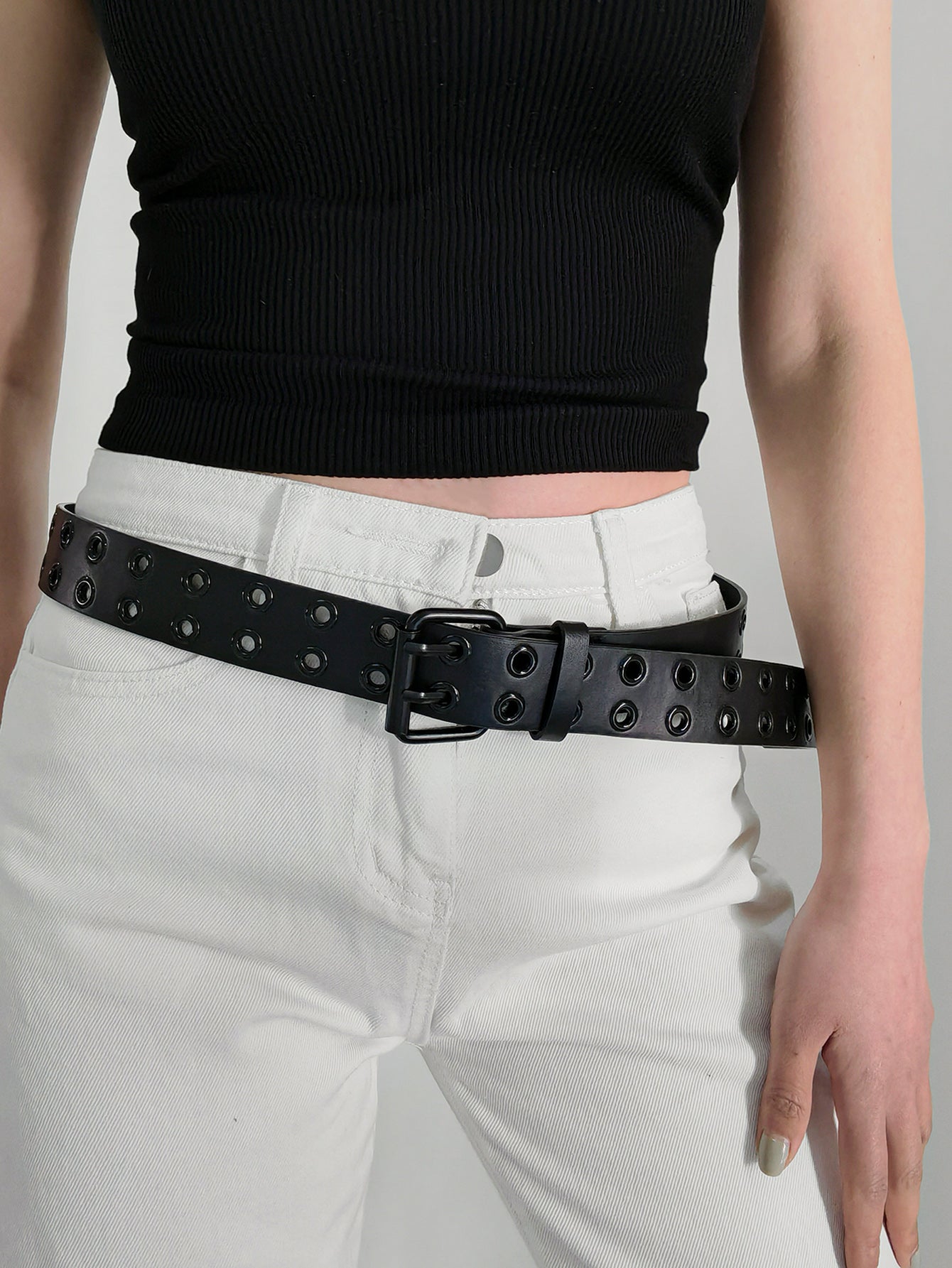 grommet pu leather belt