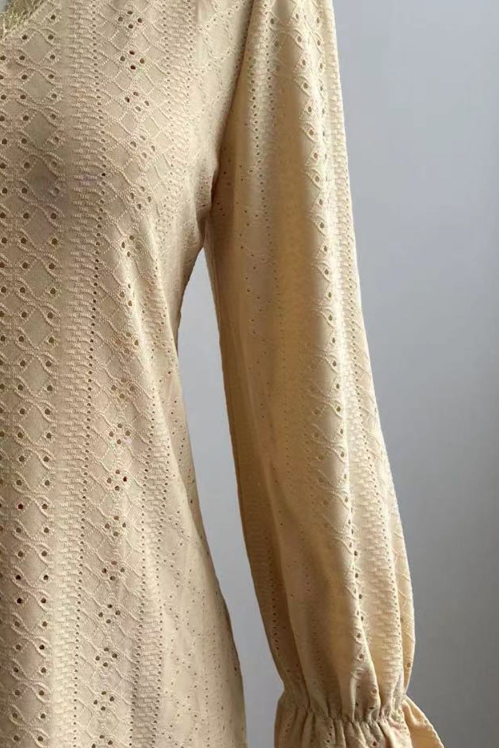 eyelet v-neck flounce sleeve blouse