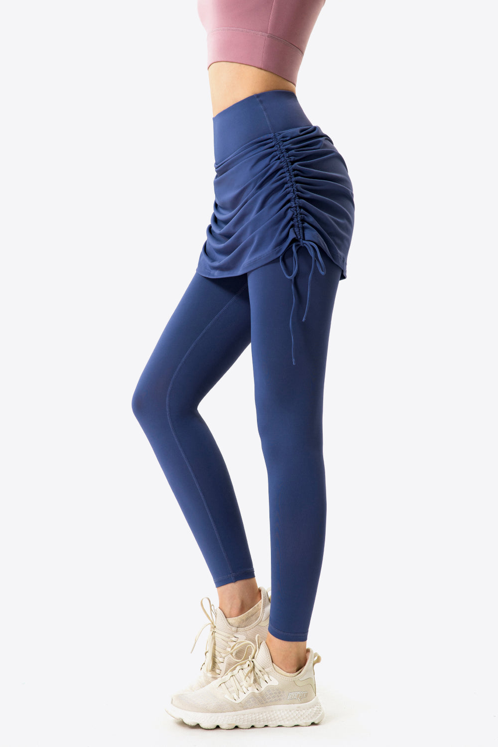 drawstring ruched faux layered yoga leggings