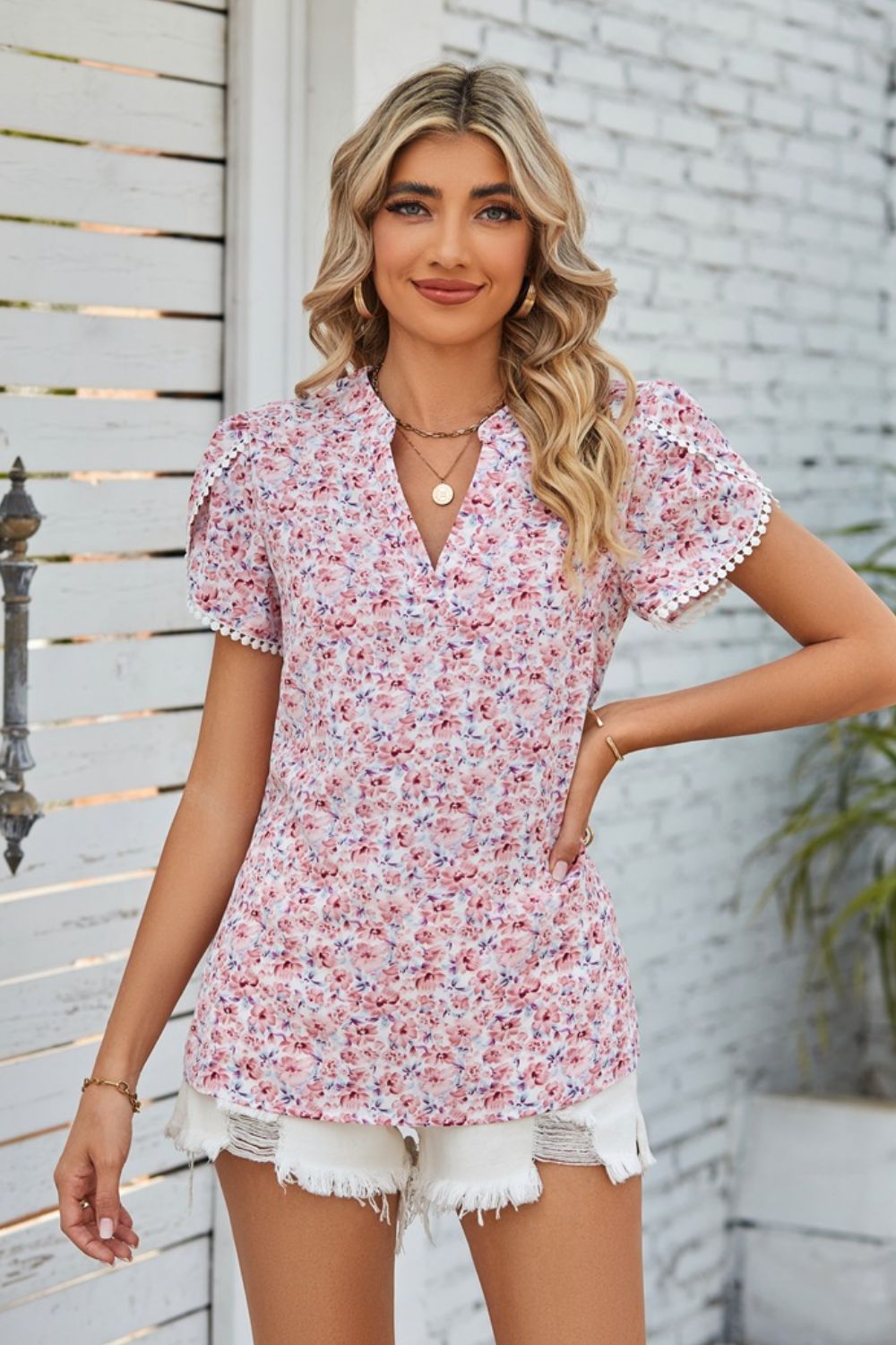 floral notched neck blouse