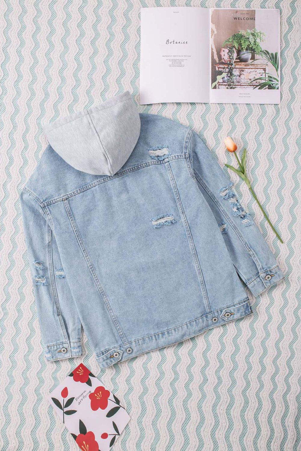 distressed hooded denim jacket