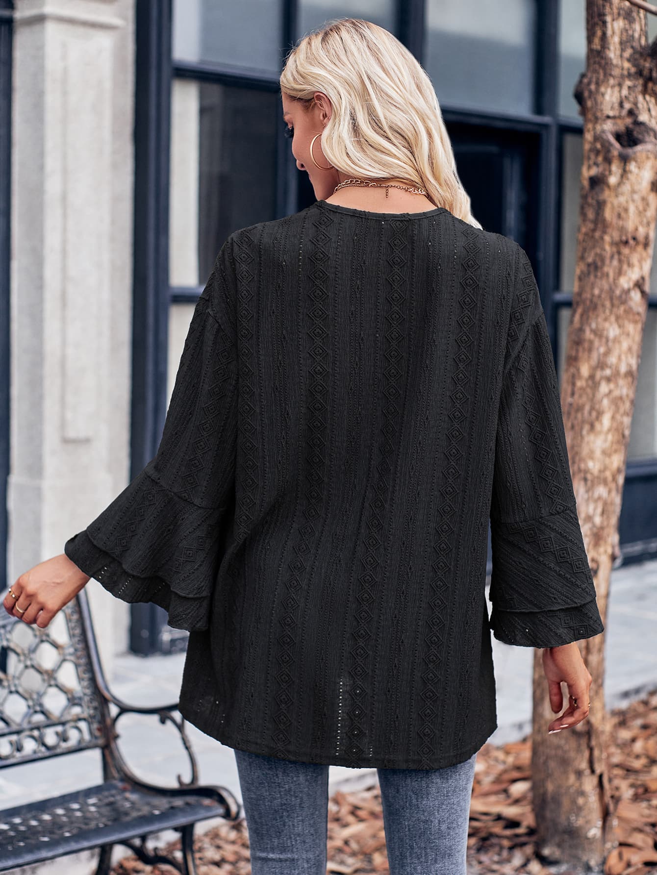 eyelet bell sleeve cardigan