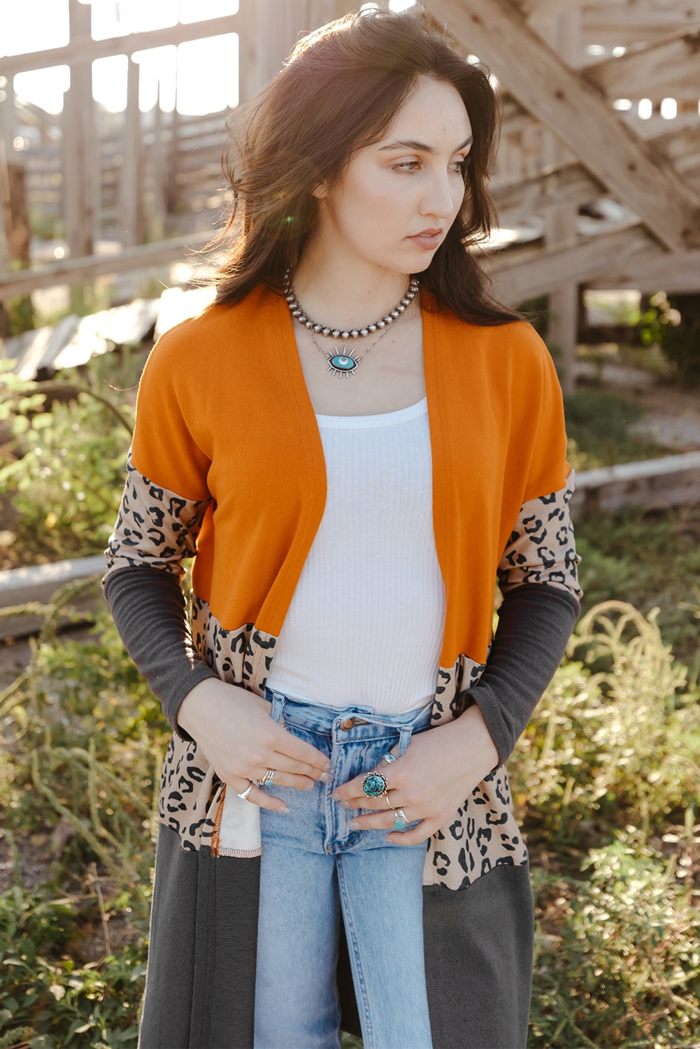 color block long sleeve cardigan