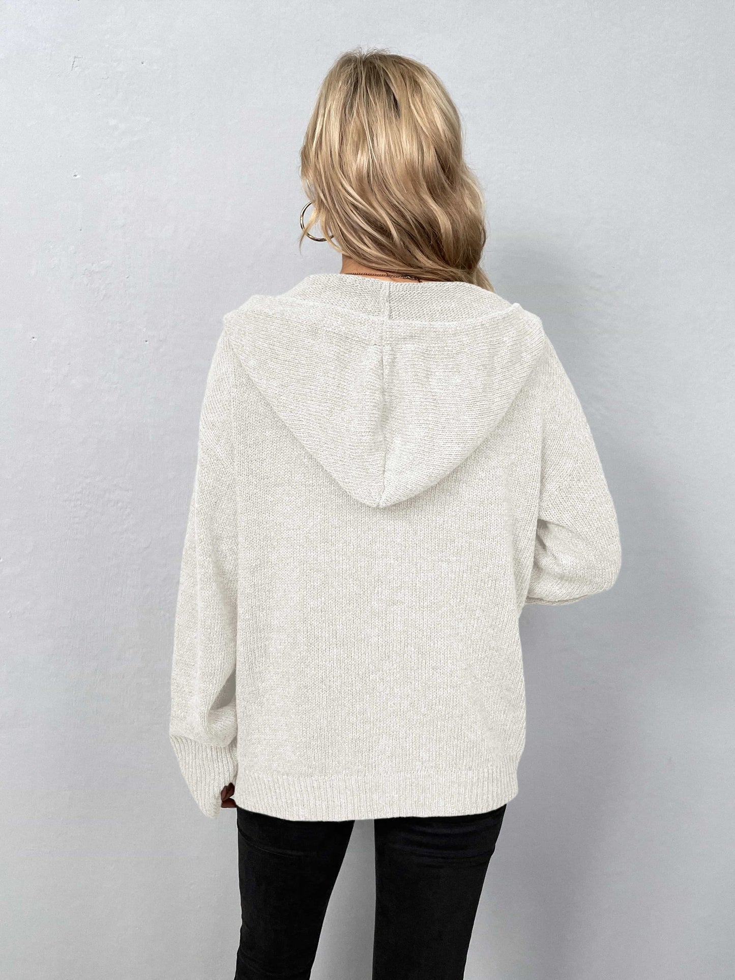 button-down long sleeve hooded sweater