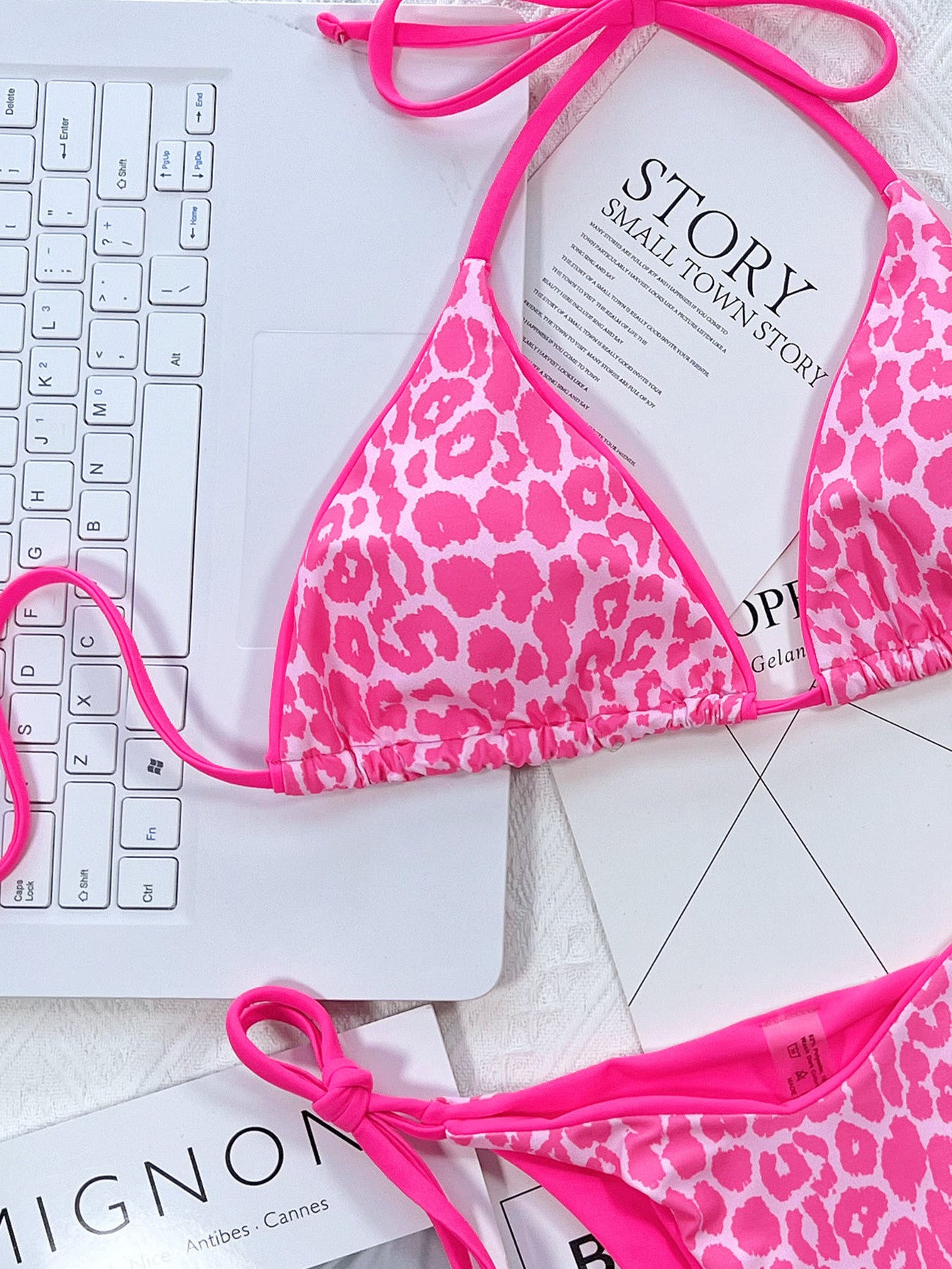 leopard print halter neck tie side bikini set