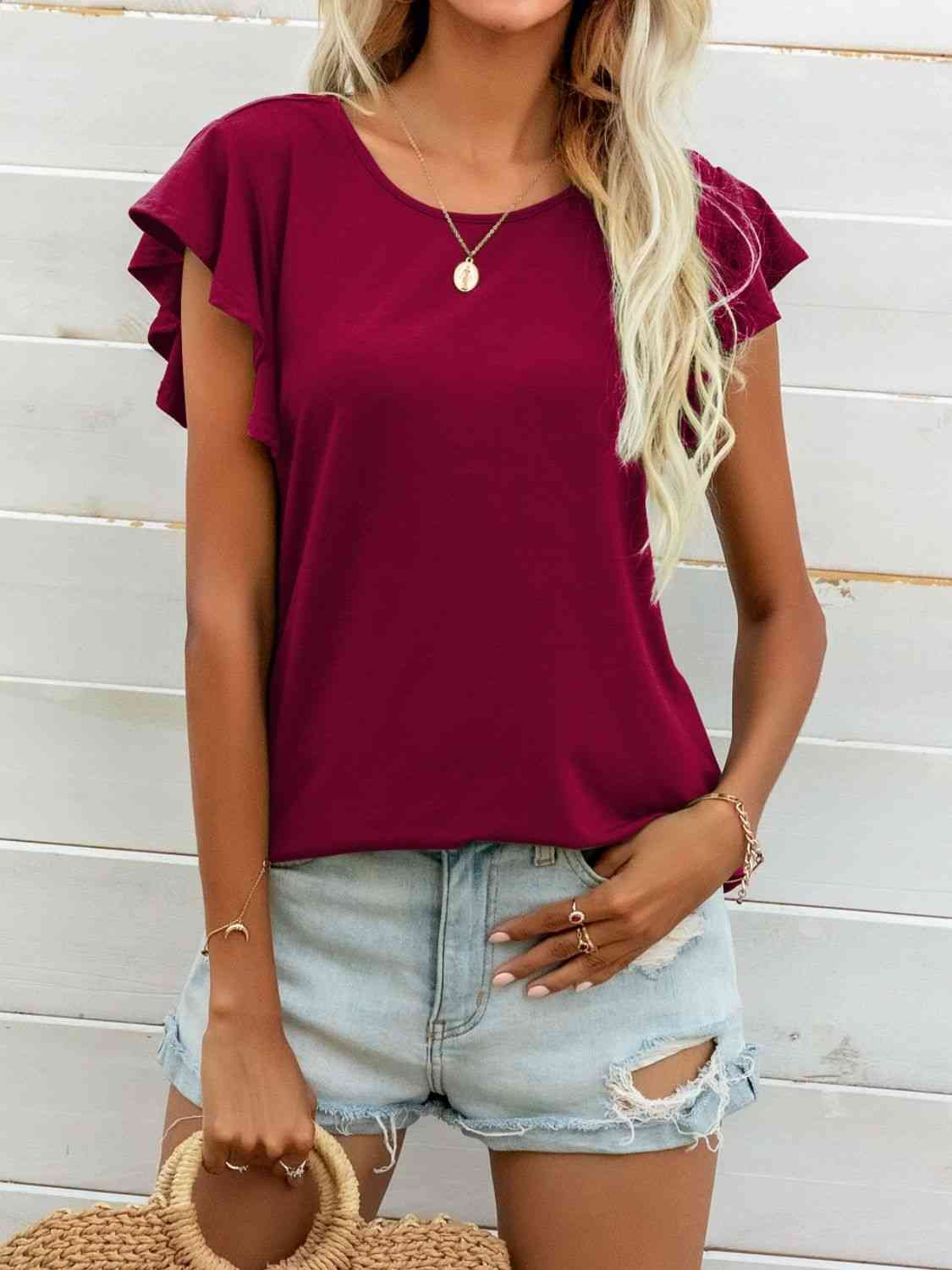 round neck butterfly sleeve top