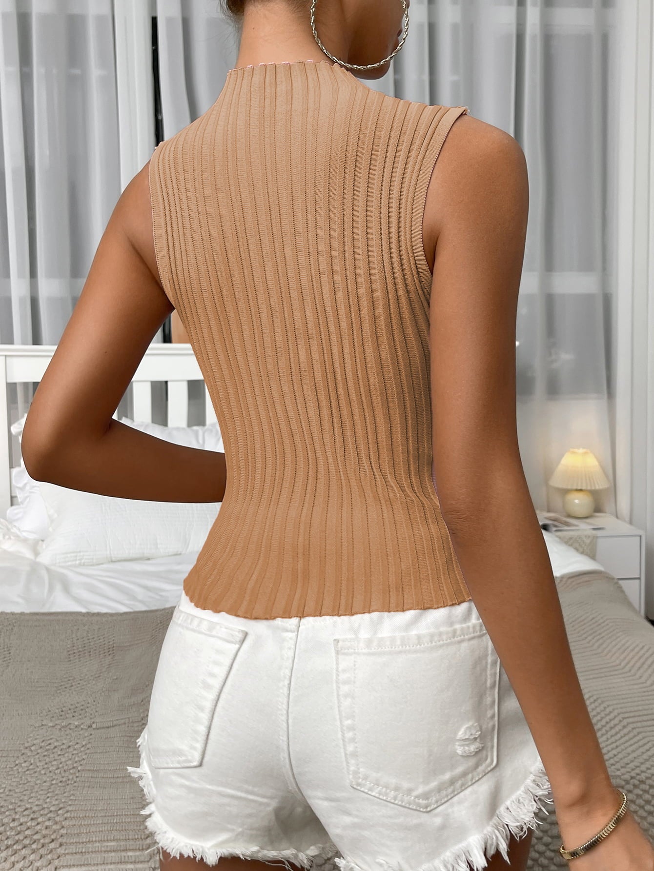 mock neck ribbed knit tank