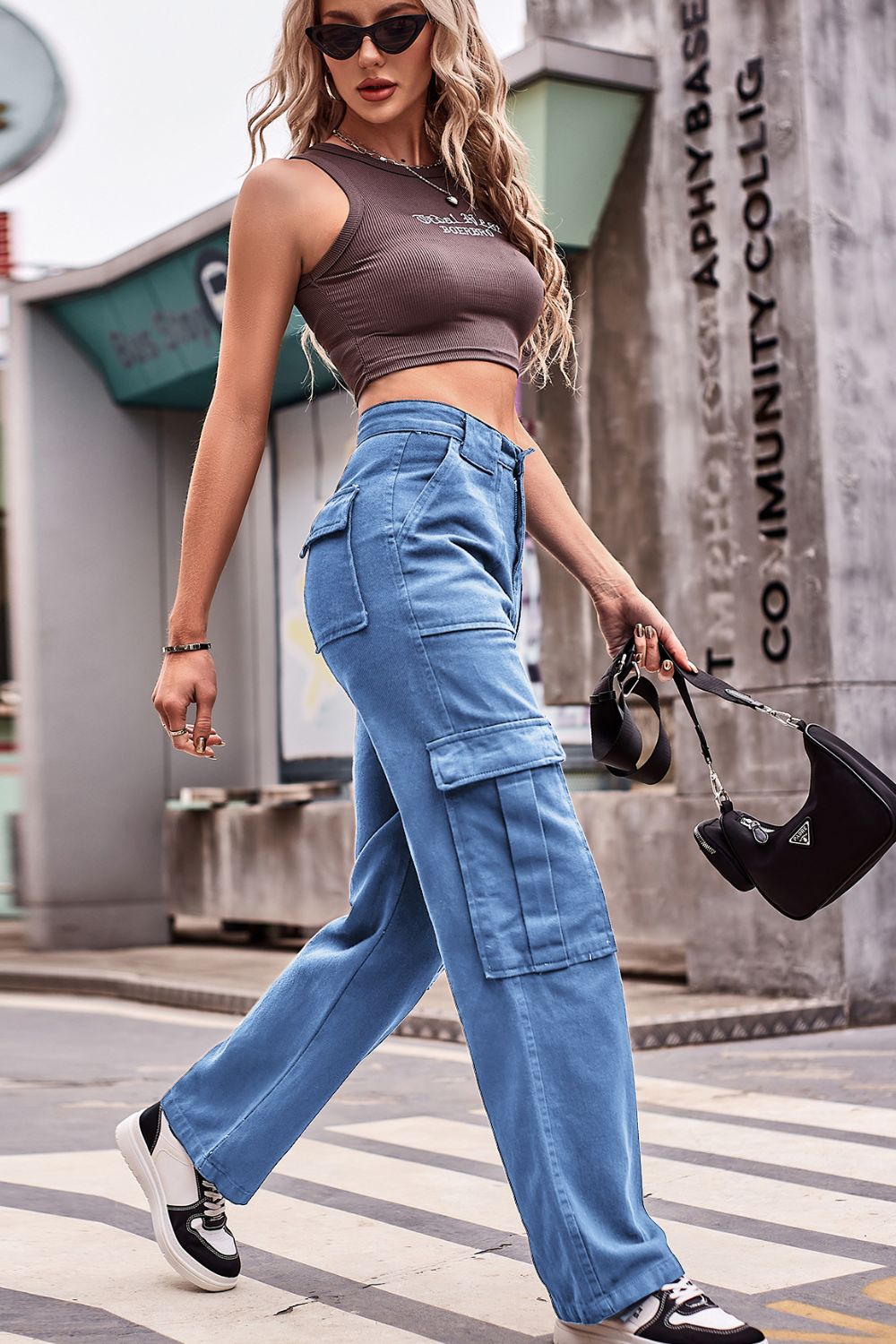 buttoned high waist loose fit jeans