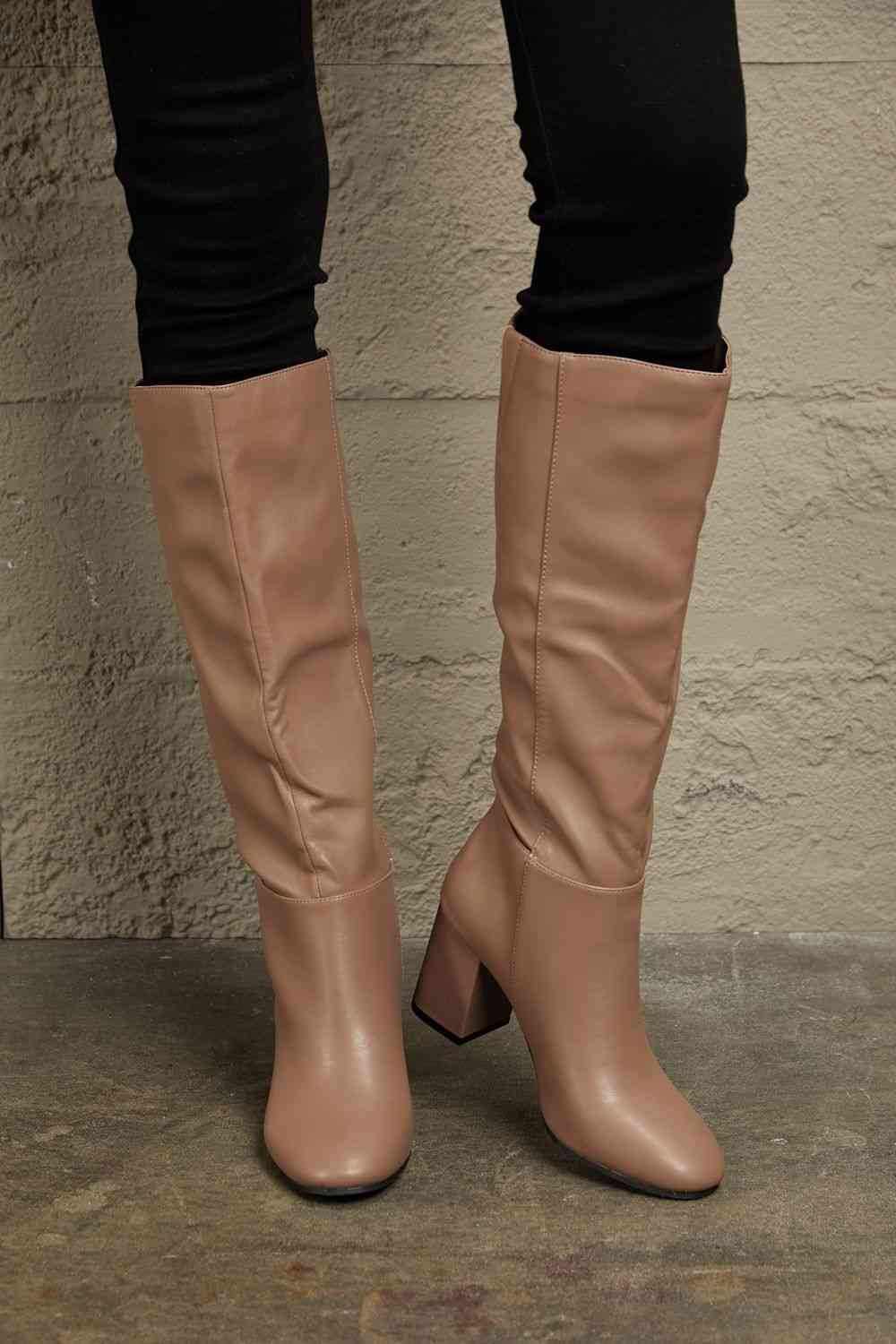 east lion corp block heel knee high boots