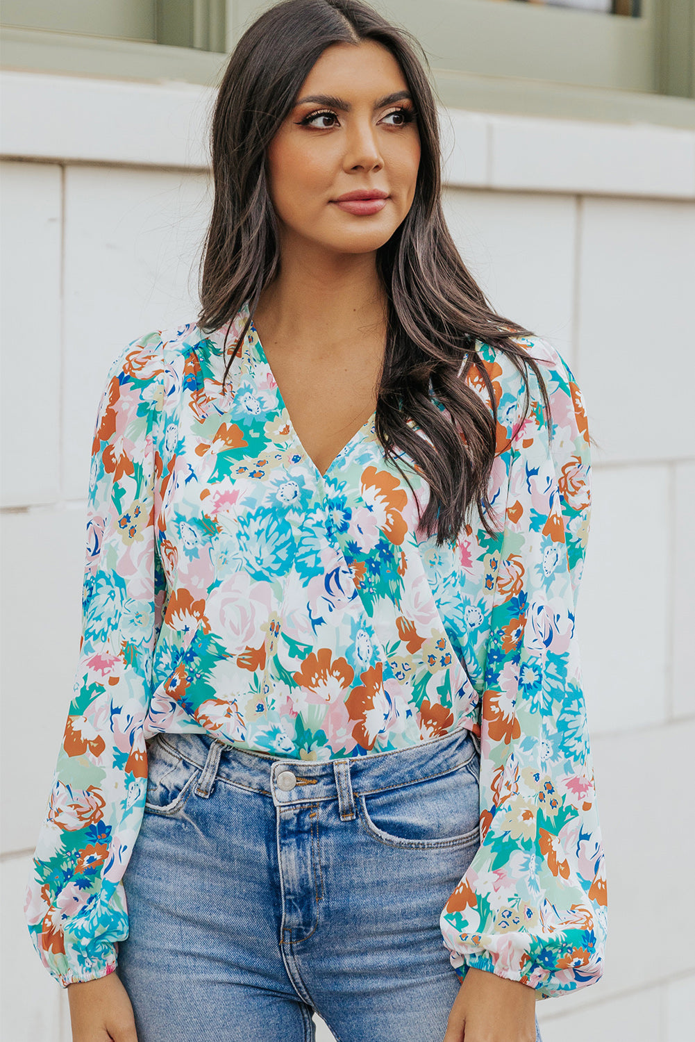 floral long balloon sleeve bodysuit