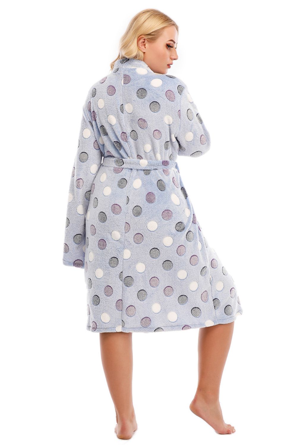 plus size printed tie waist robe with pocket