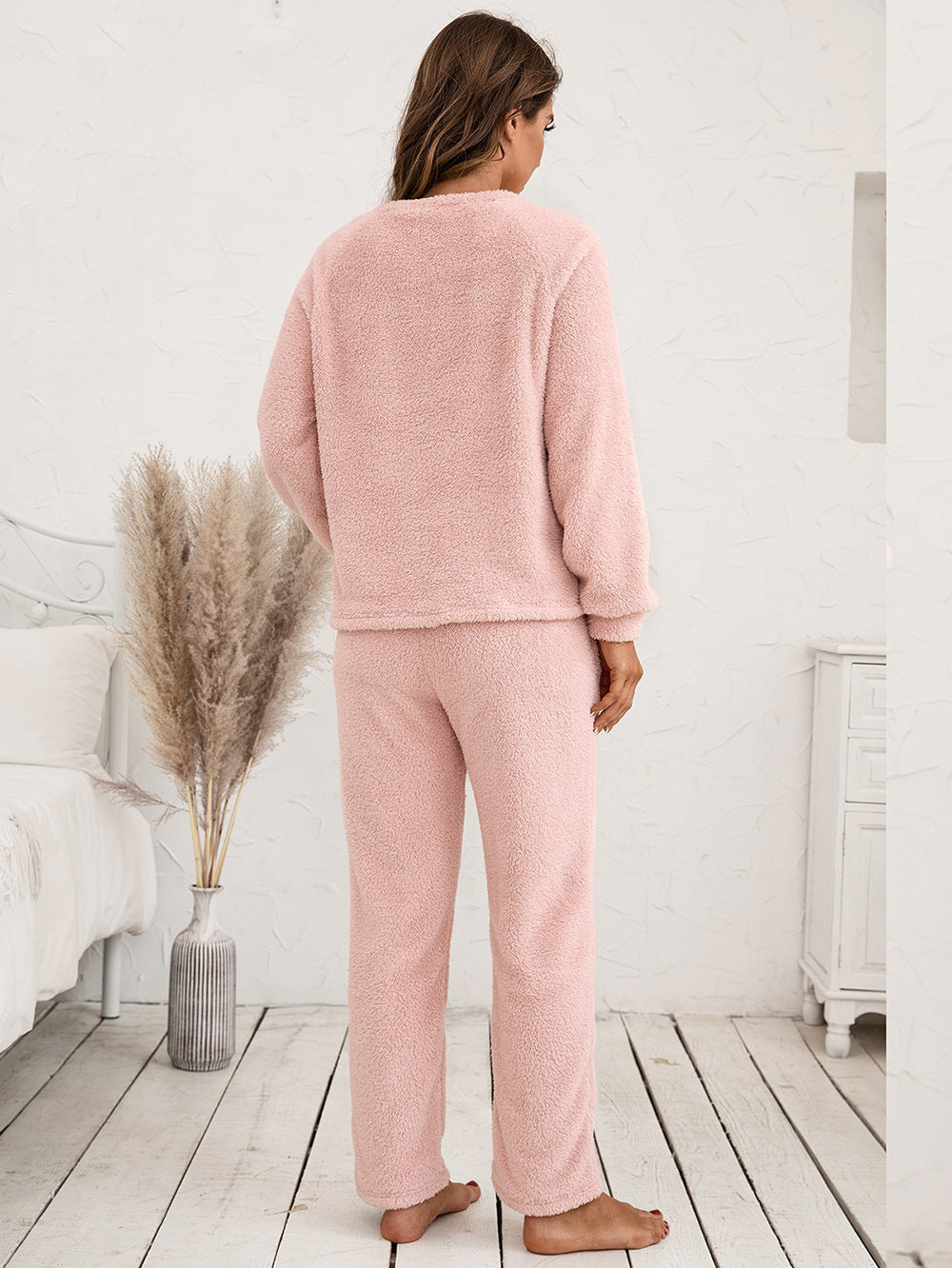 teddy long sleeve top and pants lounge set