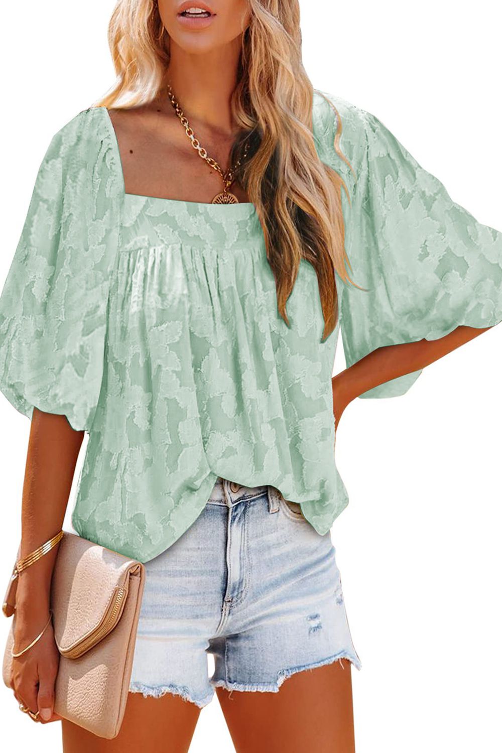 square neck puff sleeve blouse