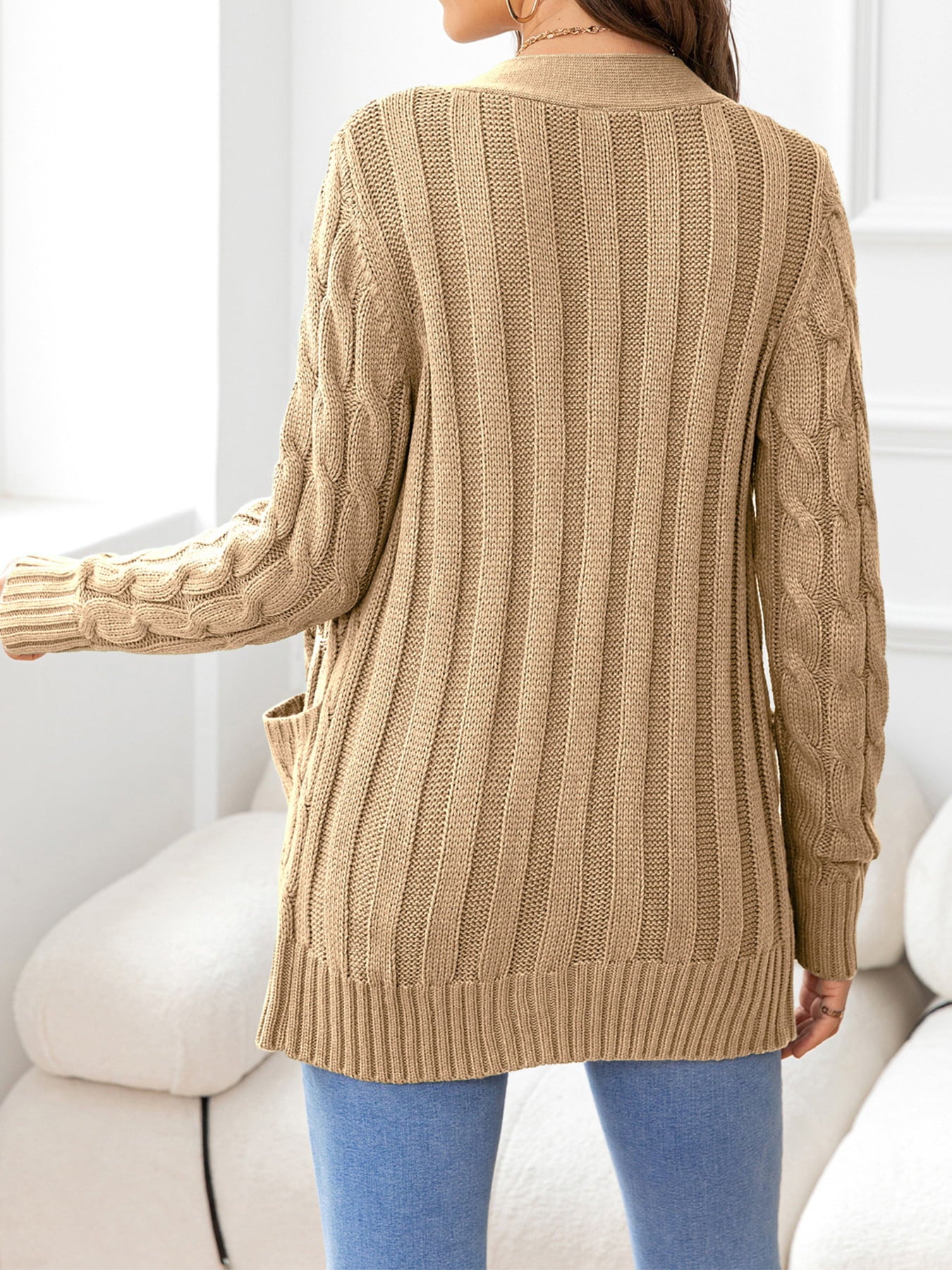 button down cable-knit cardigan