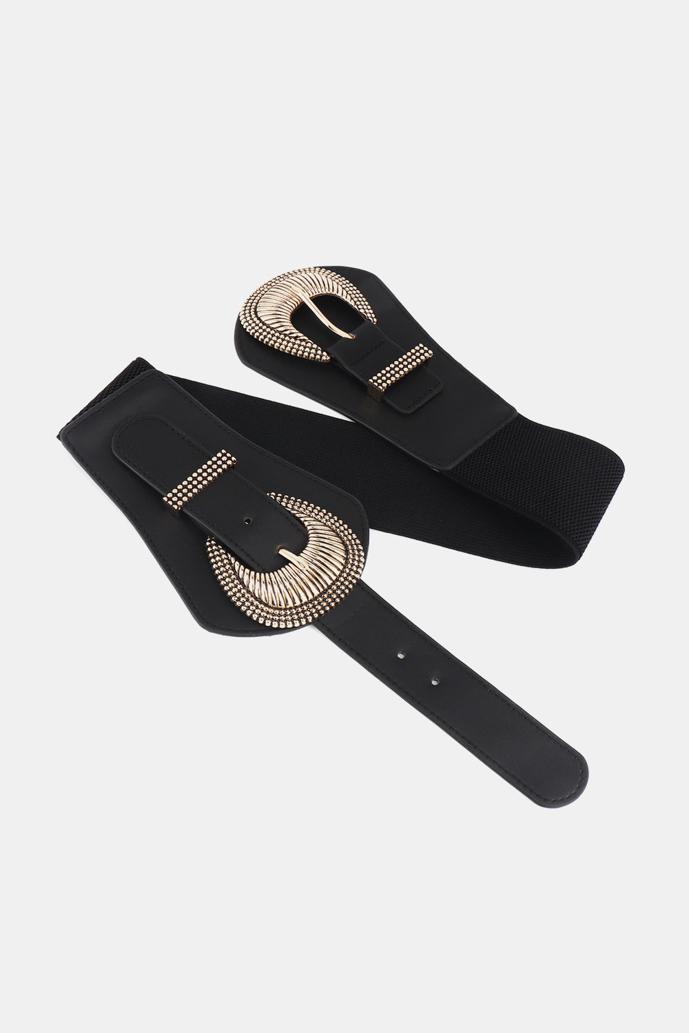 shell double buckle elastic wide belt