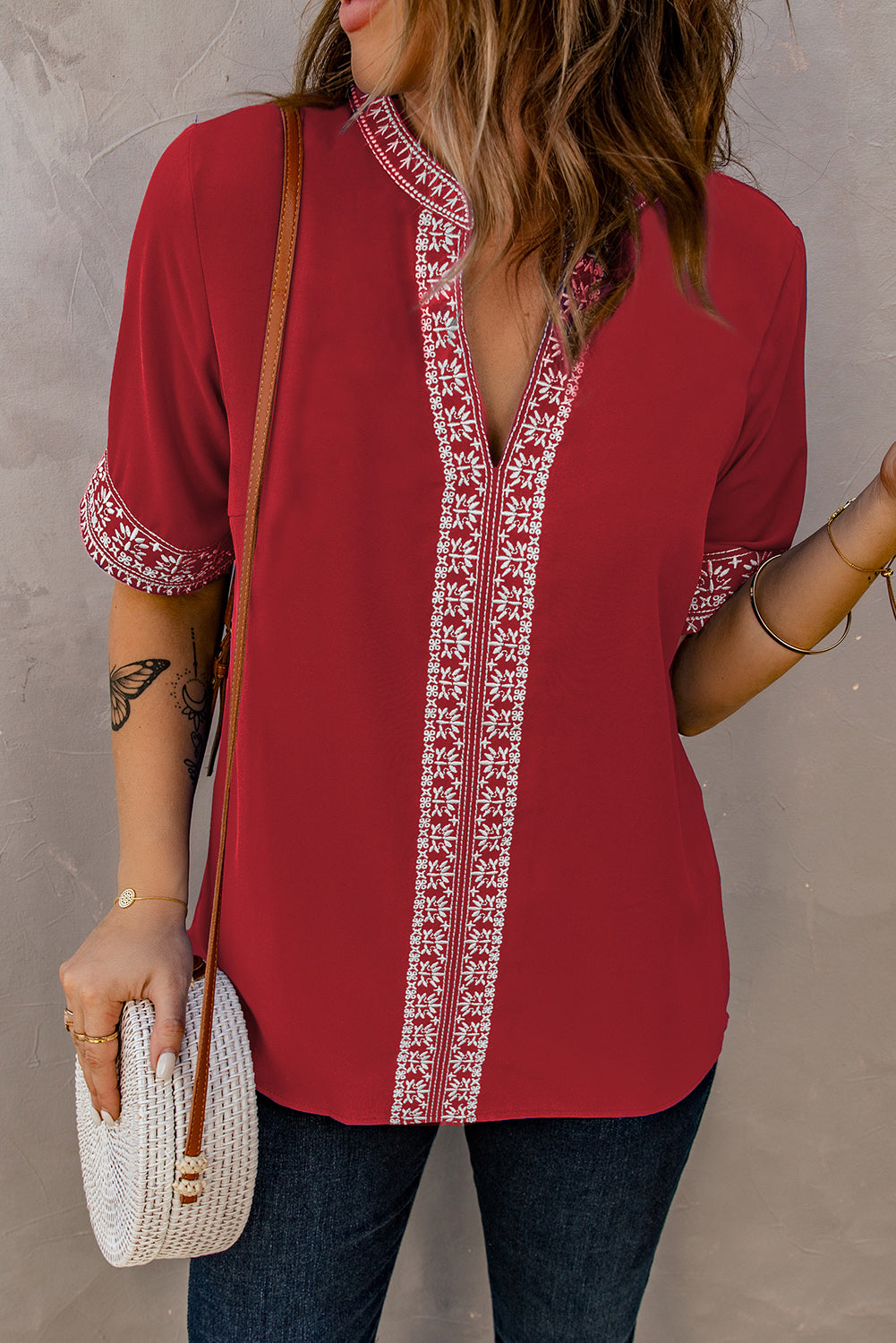 embroidered v-neck top