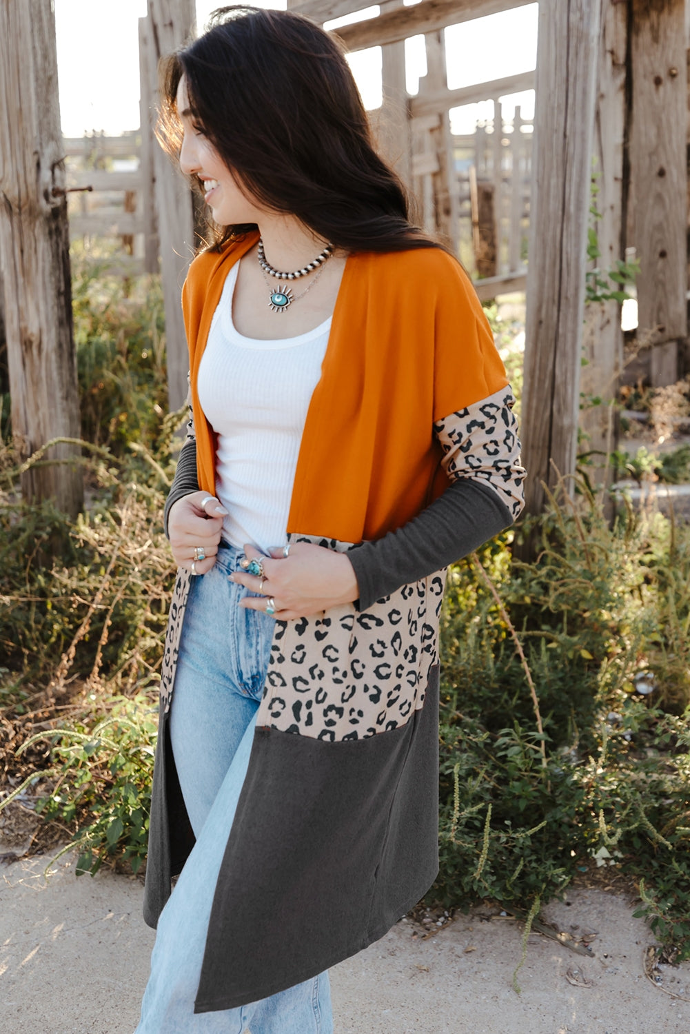 color block long sleeve cardigan