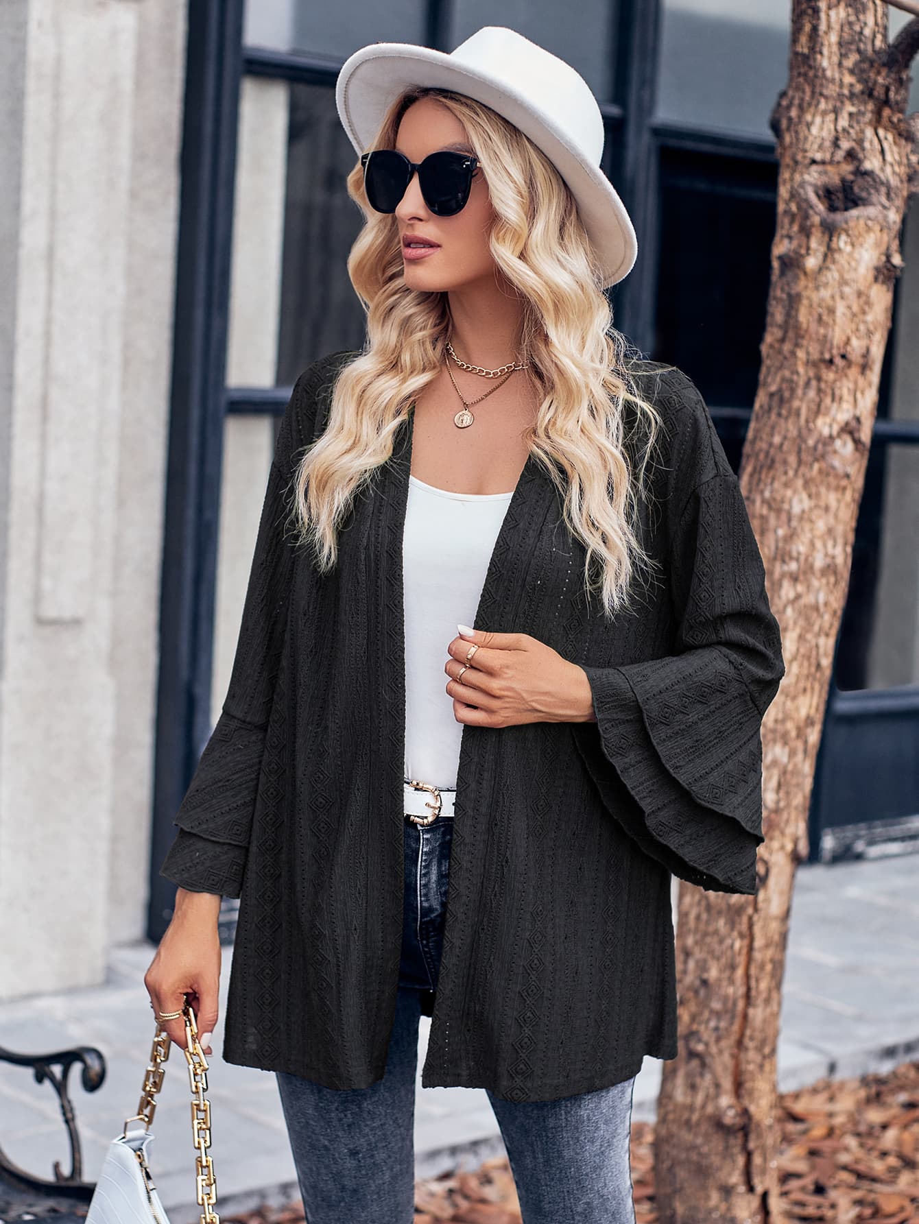 eyelet bell sleeve cardigan