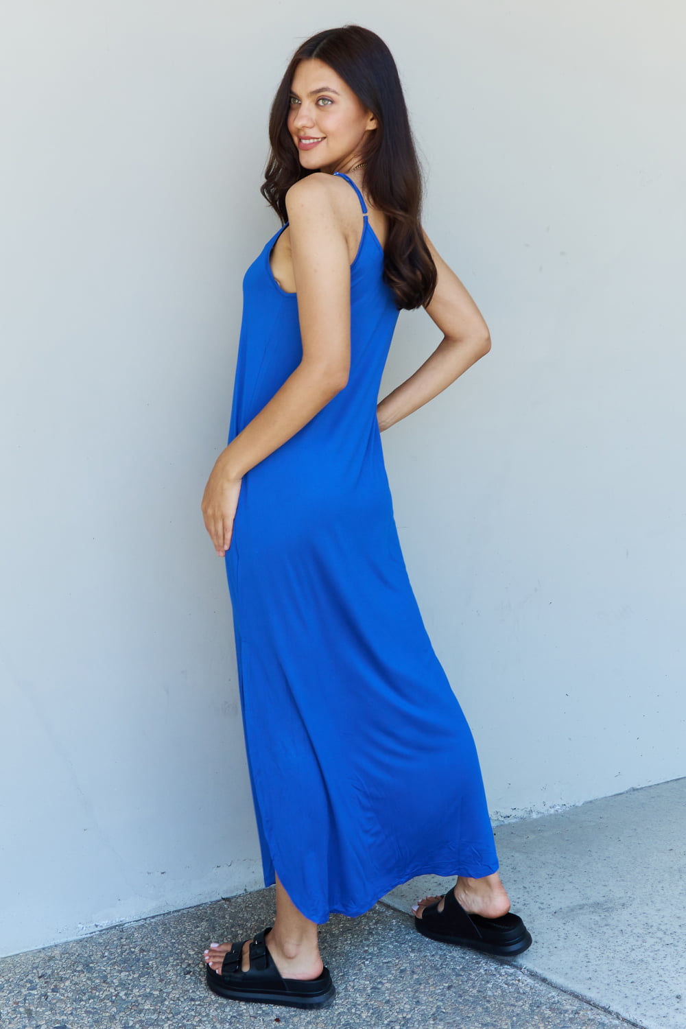 ninexis good energy full size cami side slit maxi dress in royal blue