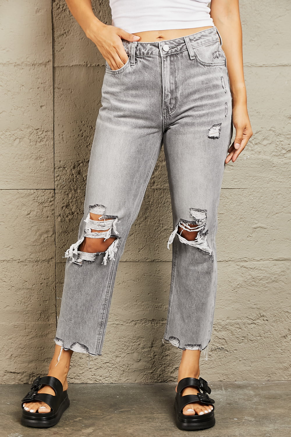 bayeas high waisted cropped straight jeans