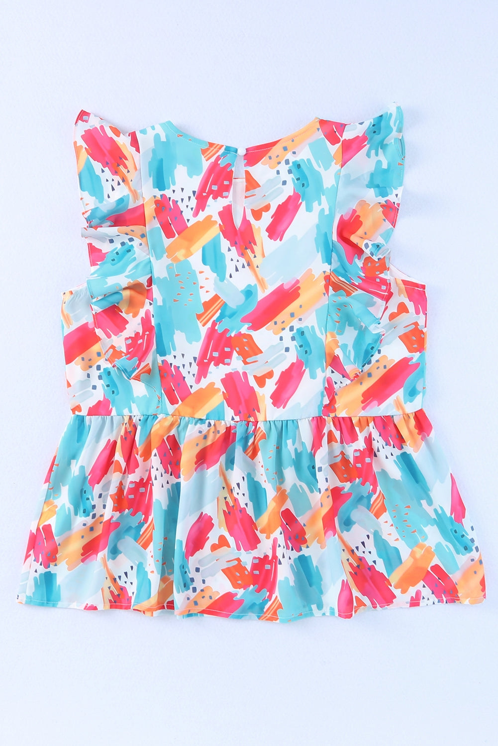 printed round neck ruffled peplum top