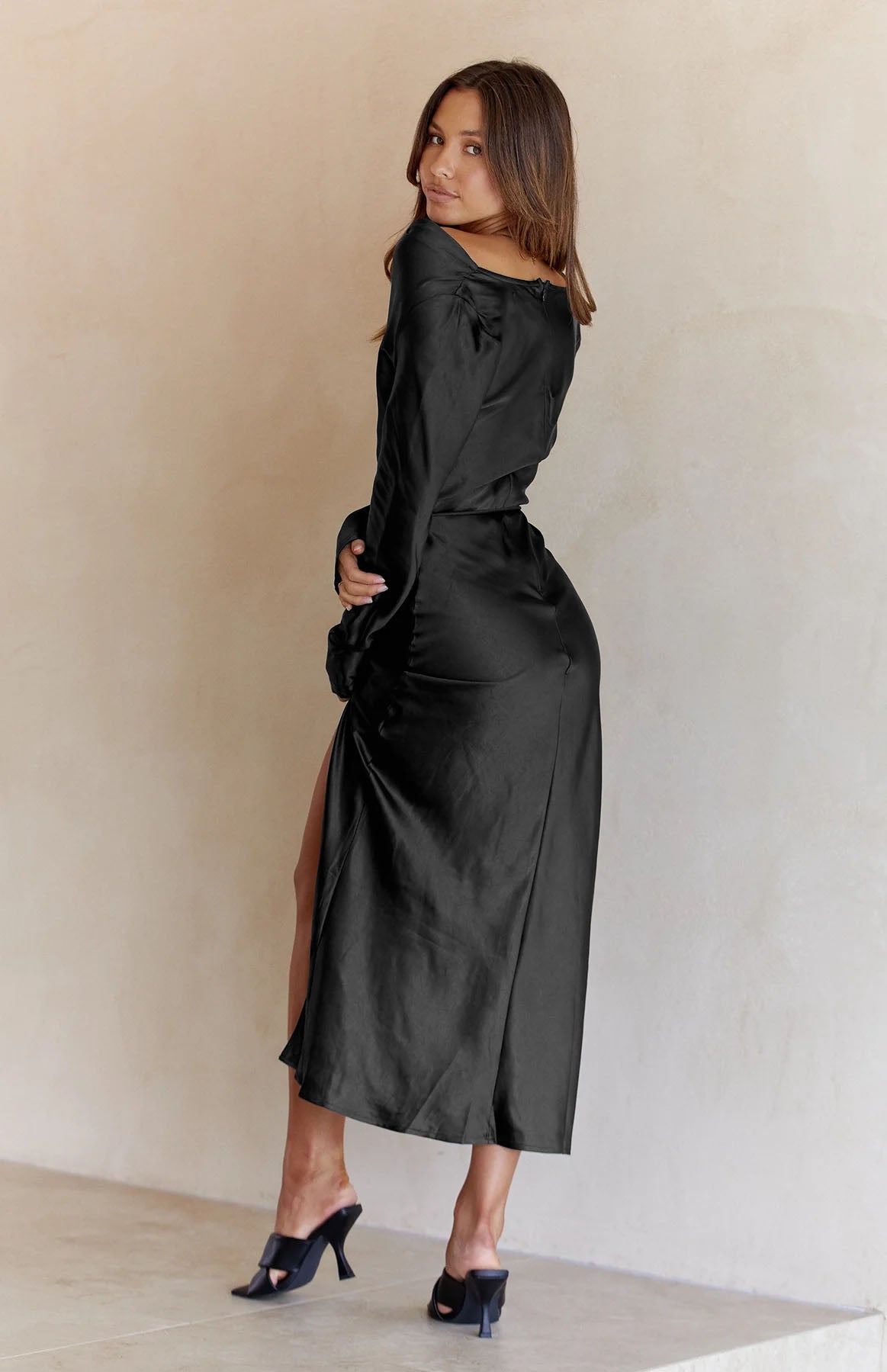 cowl neck long sleeve maxi dress