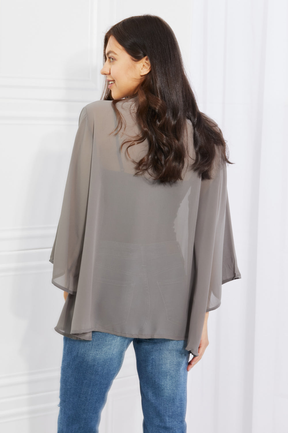 melody just breathe full size chiffon kimono in grey