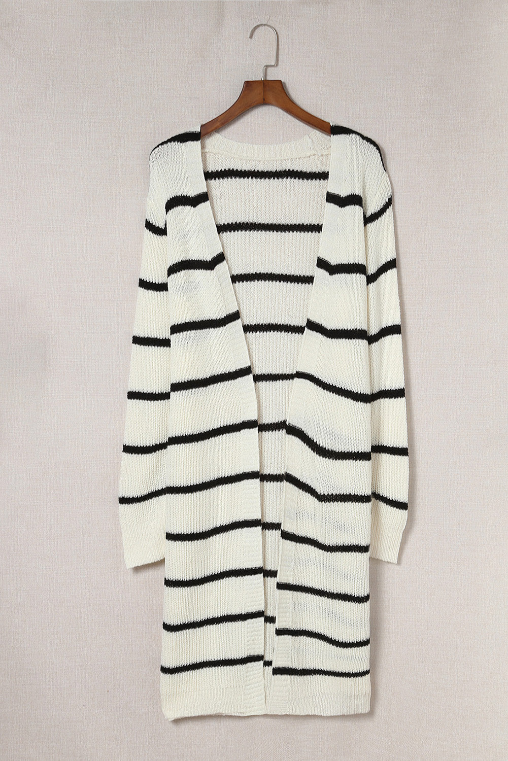 woven right striped open front rib-knit duster cardigan