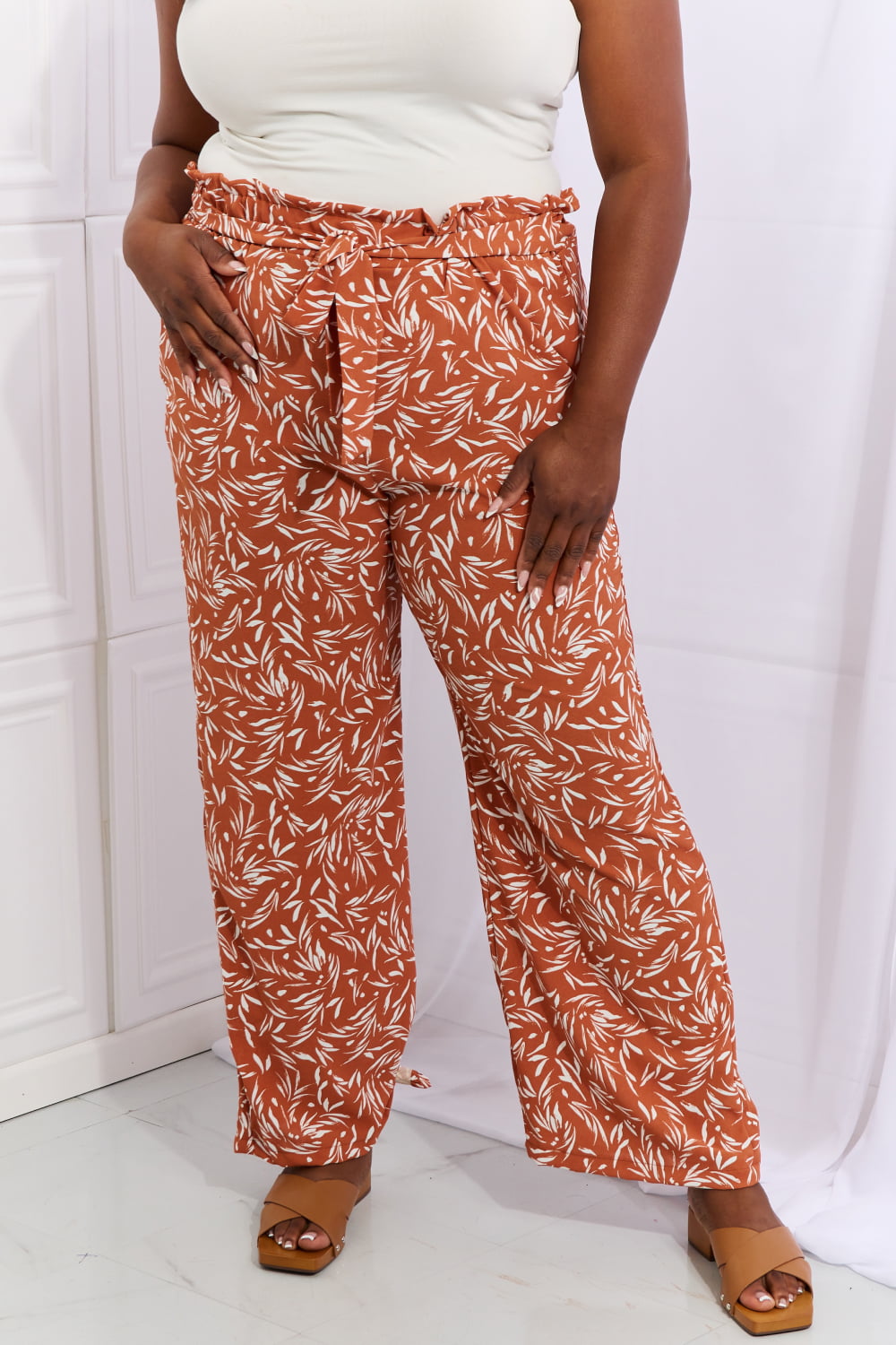 heimish right angle full size geometric printed pants in red orange