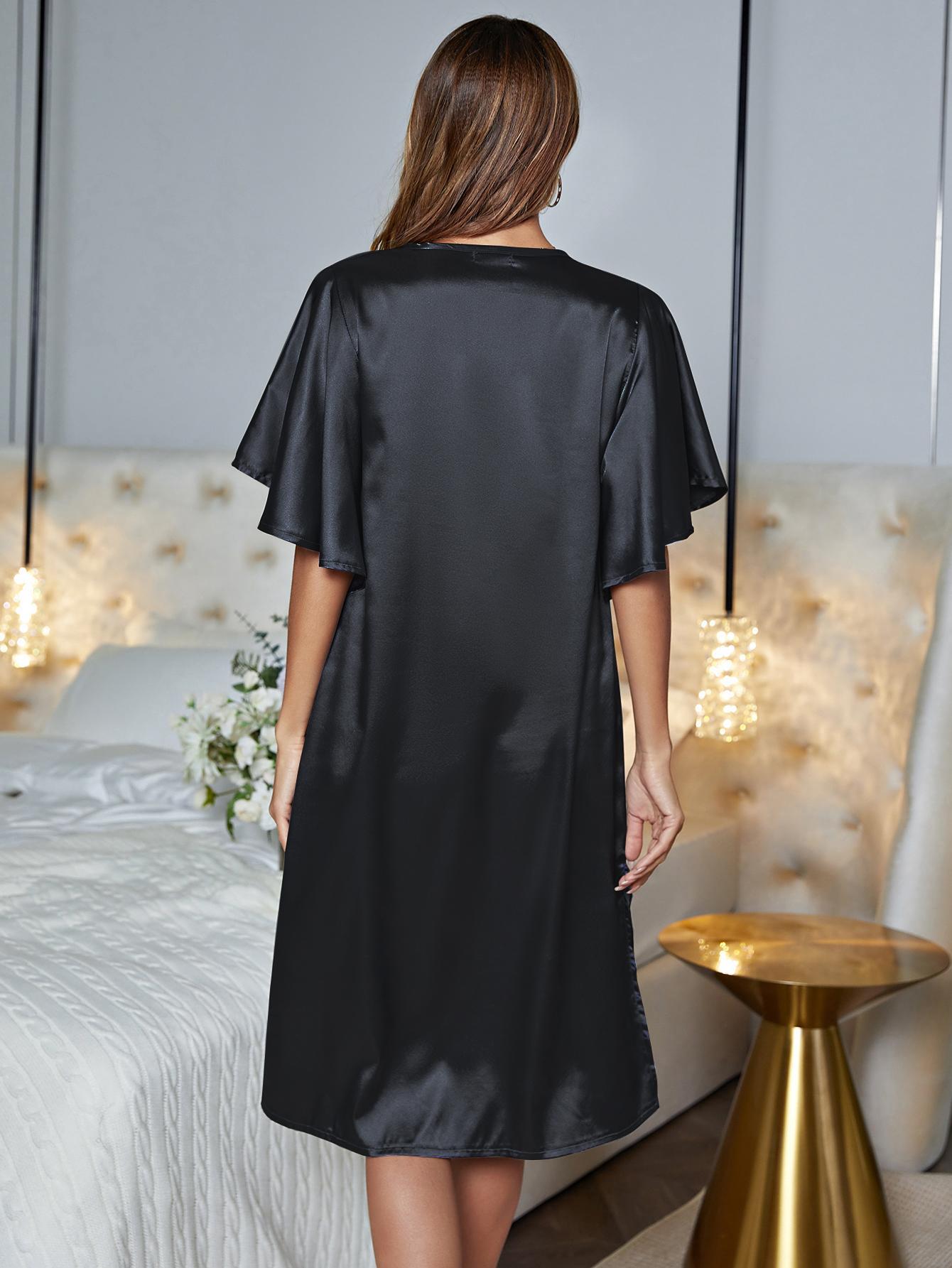 v-neck flutter sleeve night dress