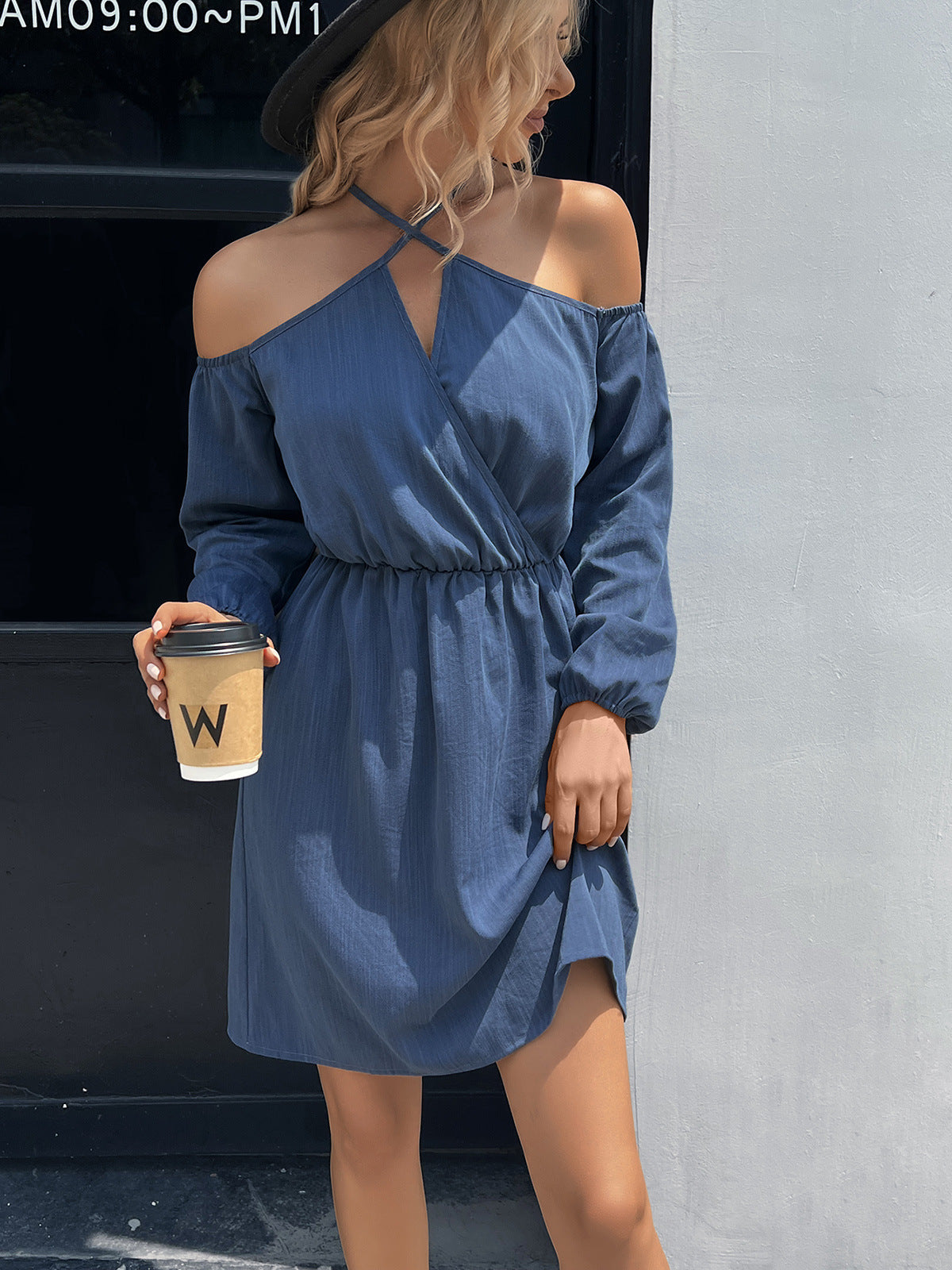 cold-shoulder crisscross mini dress