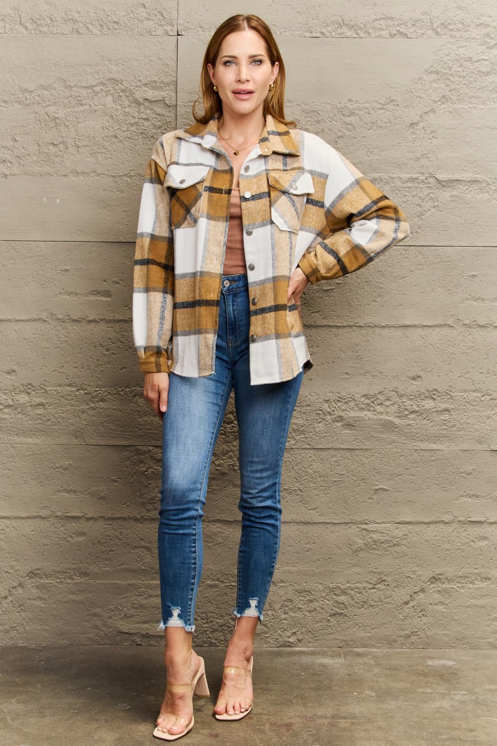 plaid dropped shoulder shirt jacket