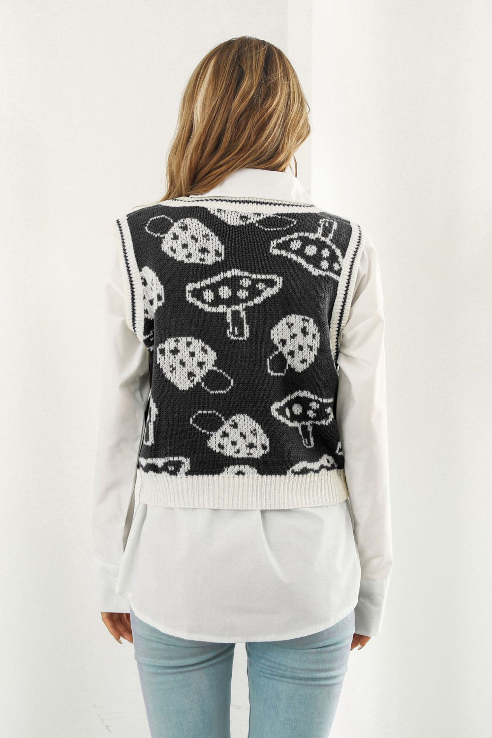 printed plunge neck sweater vest