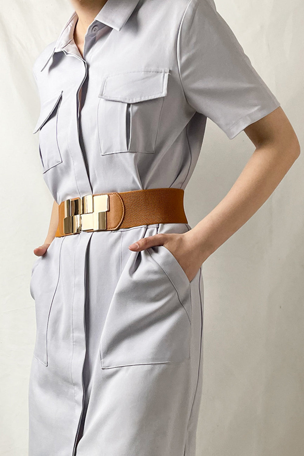 geometric buckle elastic wide belt