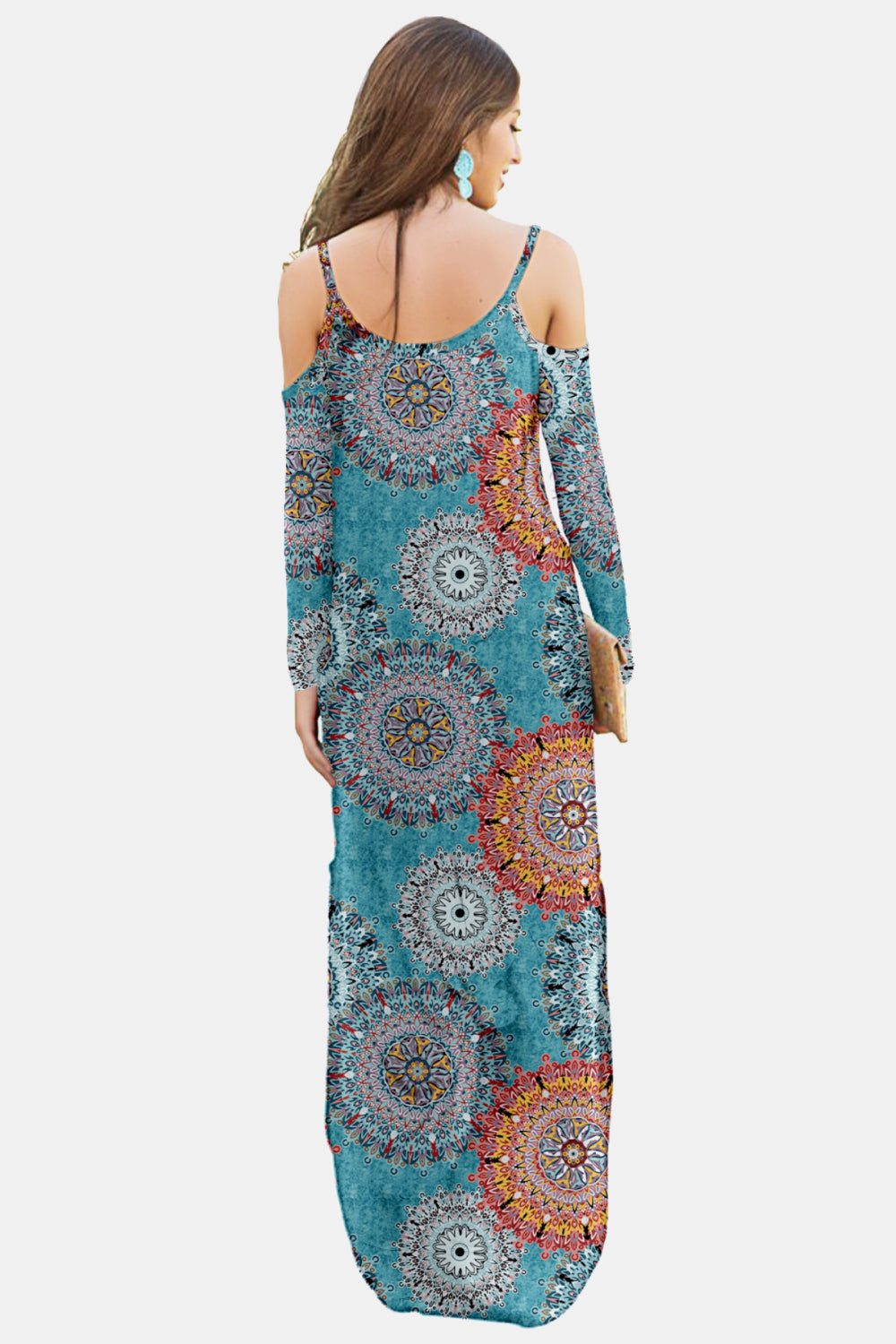 printed cold-shoulder slit maxi dress